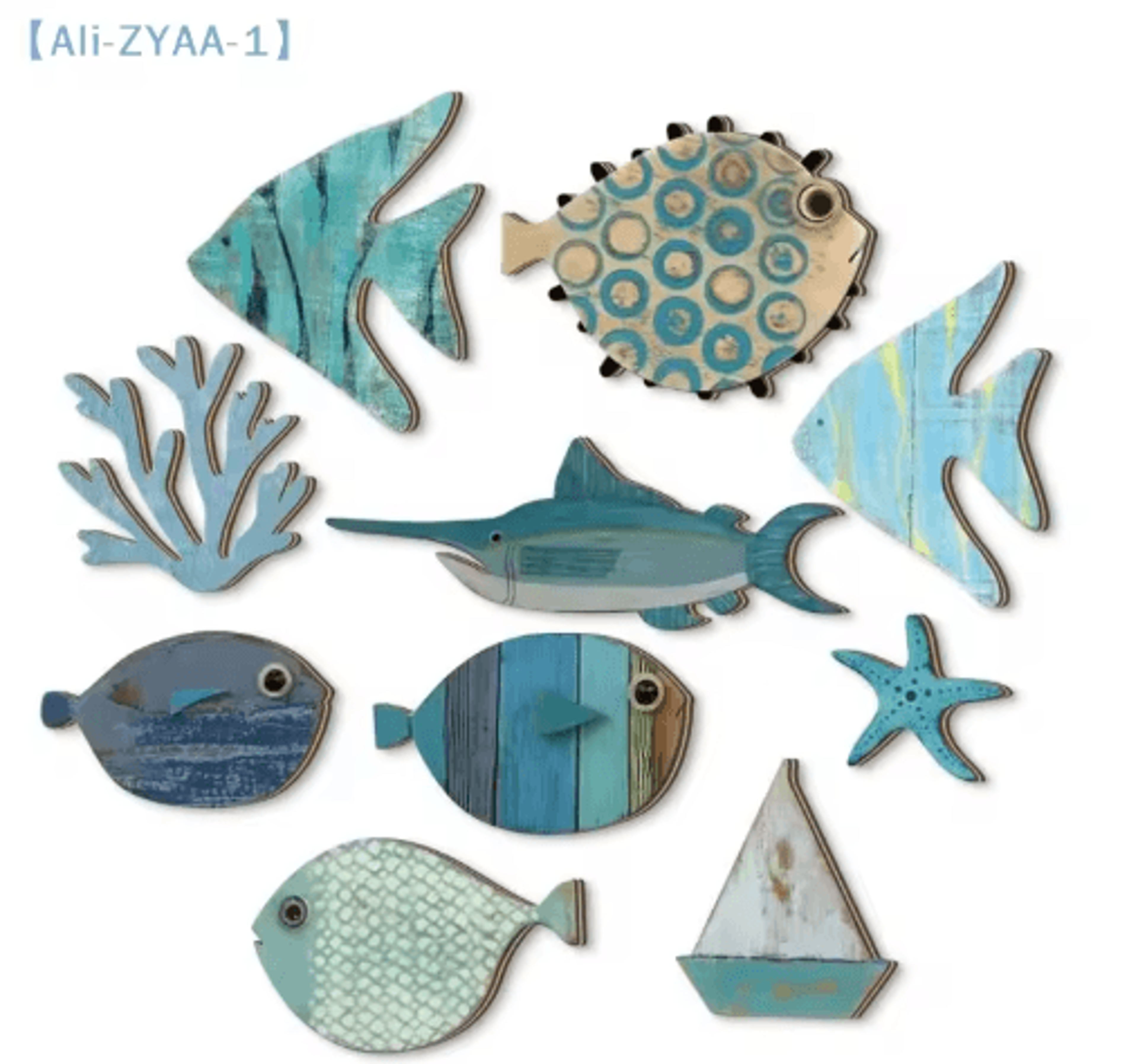 10PCS Wooden Fish Wall Decor Set  Nautical Coastal Art For Beach Bathroom  Home 4
