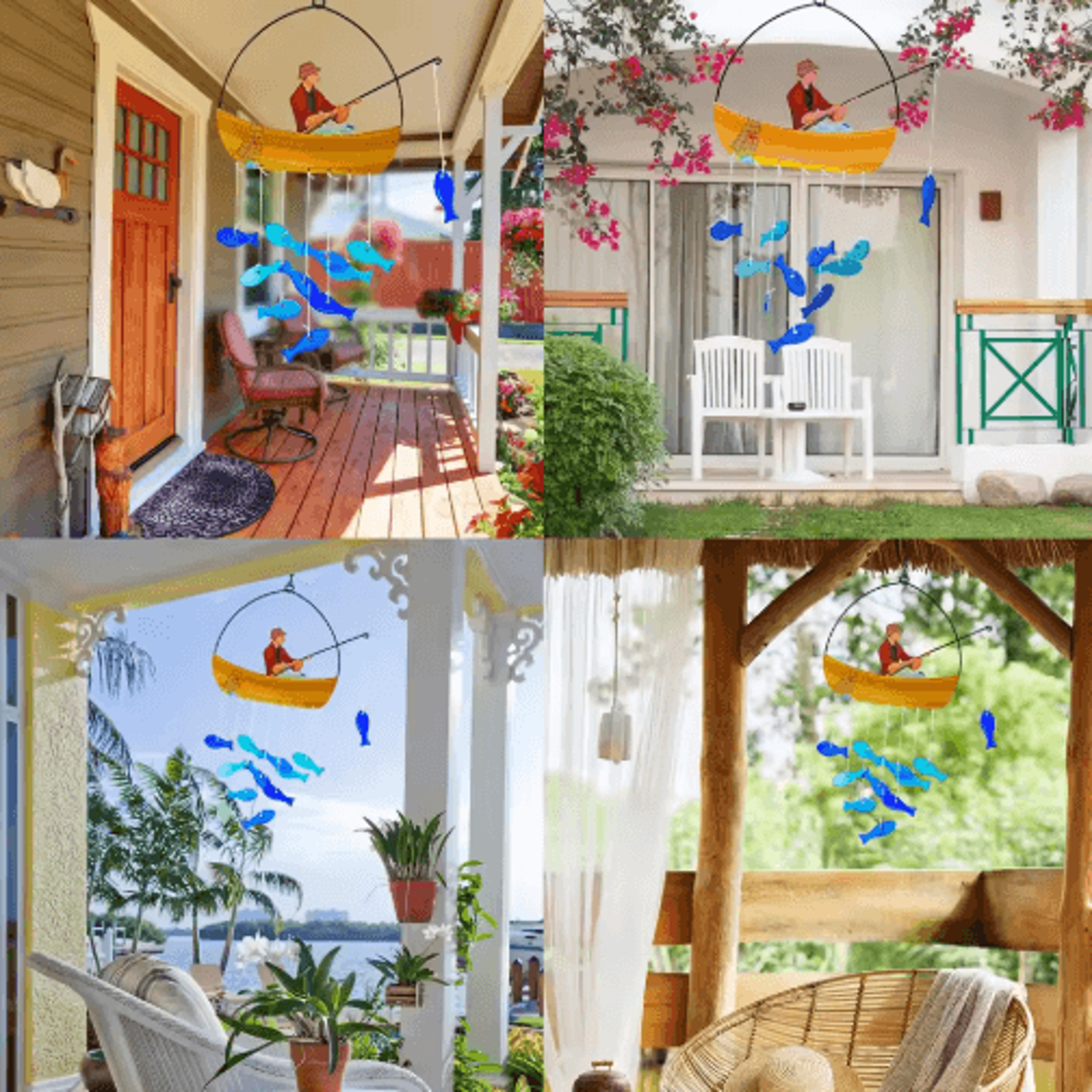 21 Blue Sea Glass Fish Wind Chimes  Outdoor Garden Suncatcher Gift For Mom  Women 2