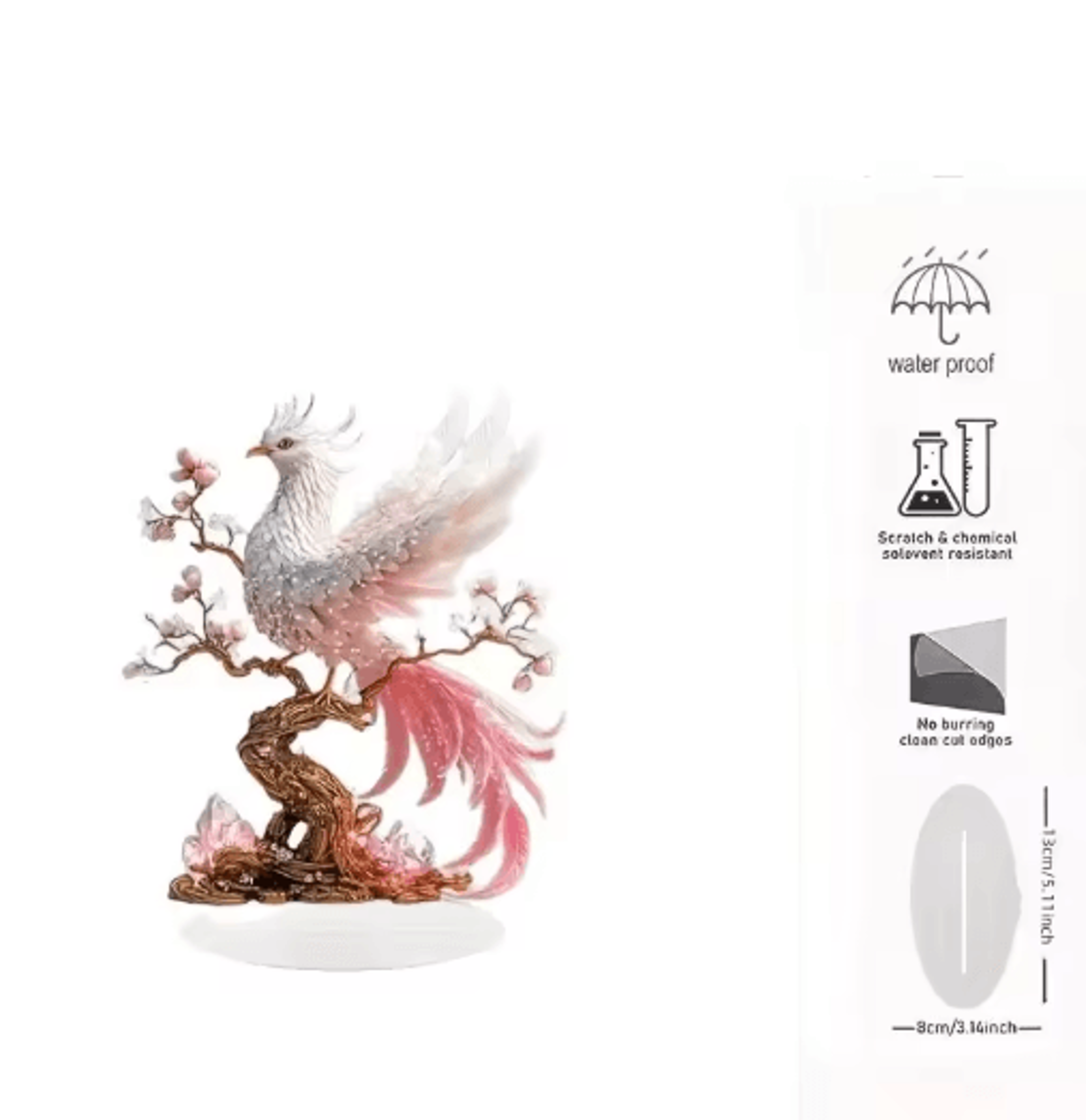 Crystal Phoenix Statue Elegant Feng Shui Desk Decor  Lucky Gift Ornament 3