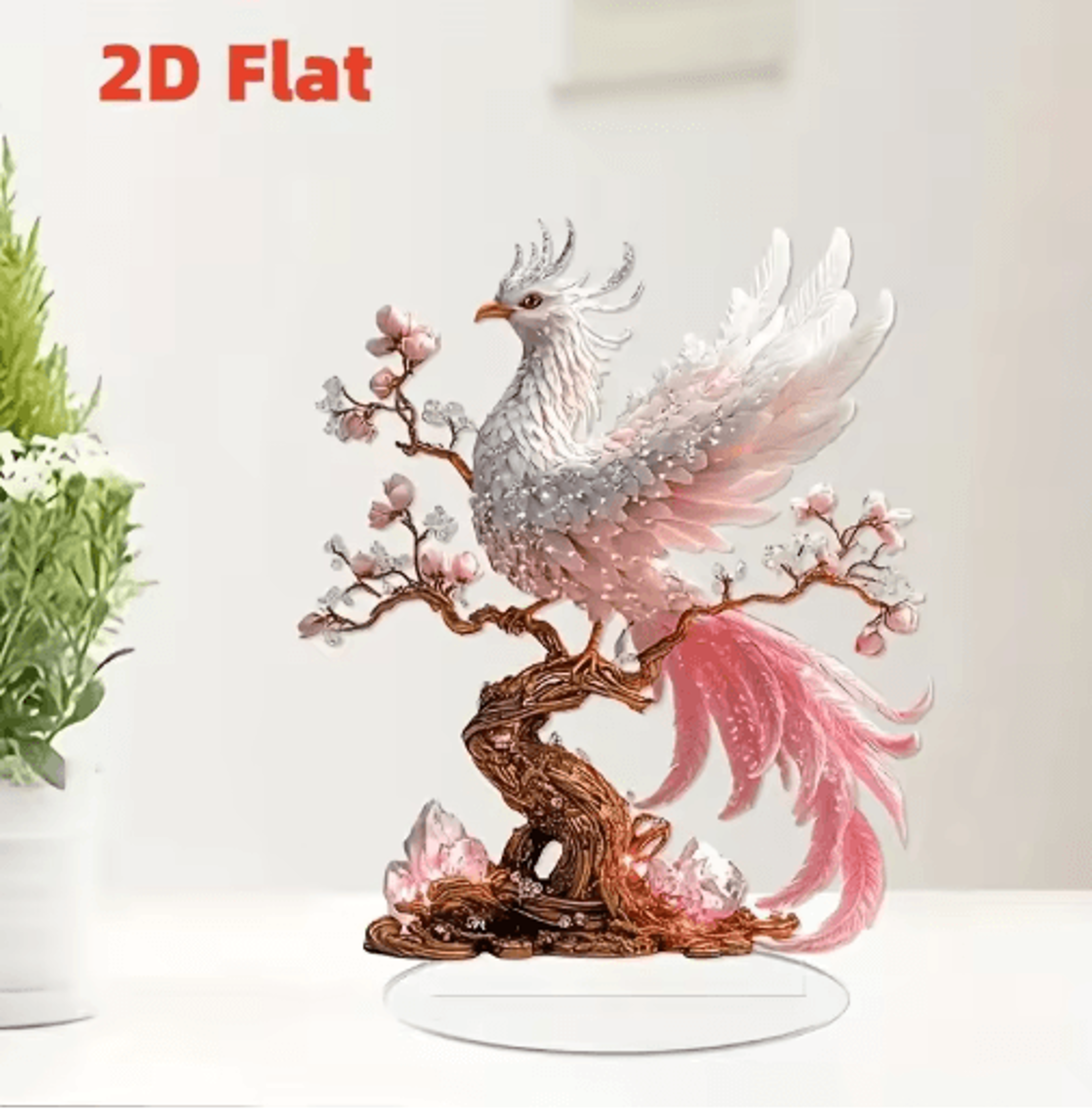 Crystal Phoenix Statue Elegant Feng Shui Desk Decor  Lucky Gift Ornament 0