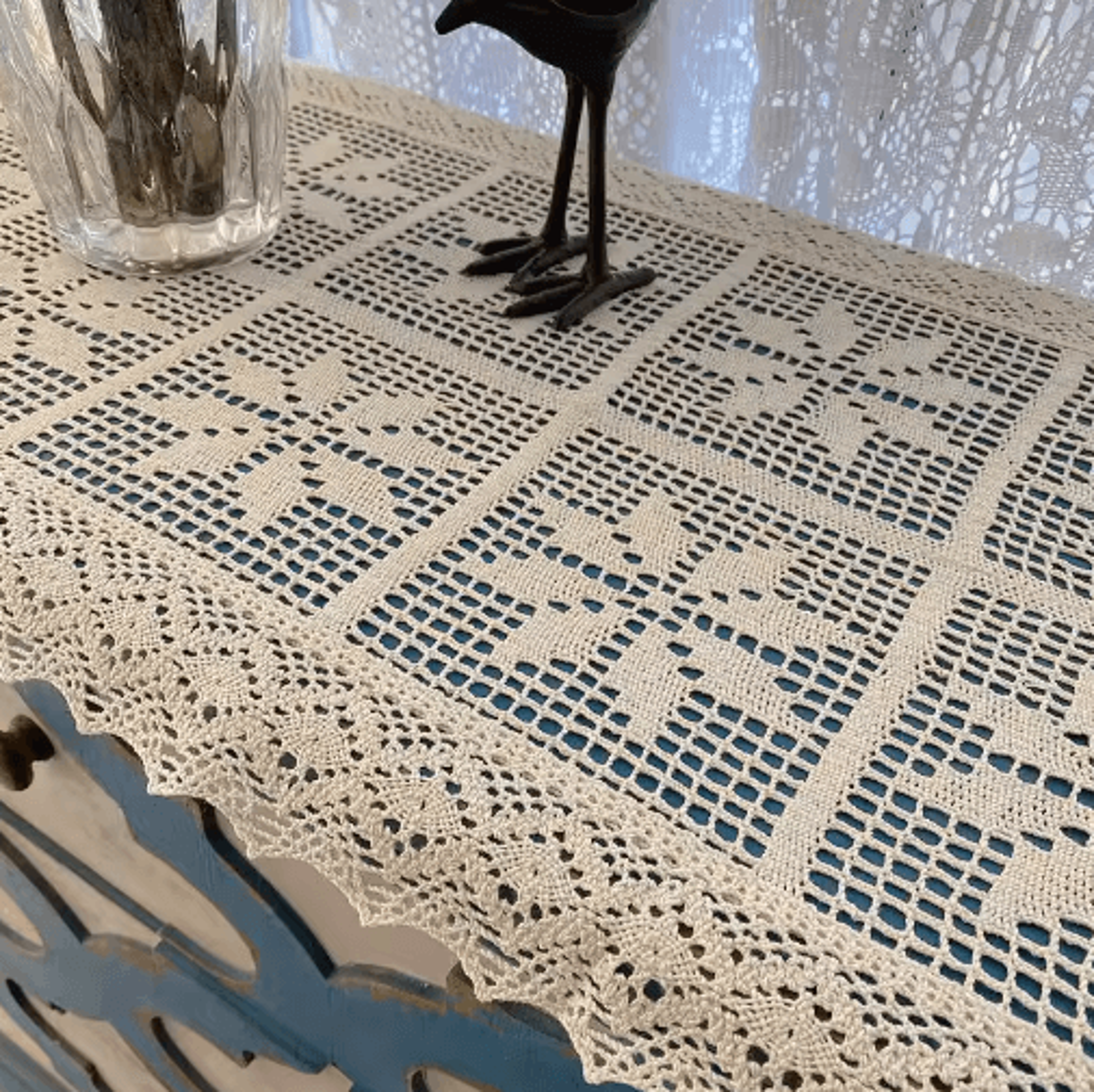 HeritageLoom Crochet Table Runner  Linen Blend Lace Edge Table Decor 2