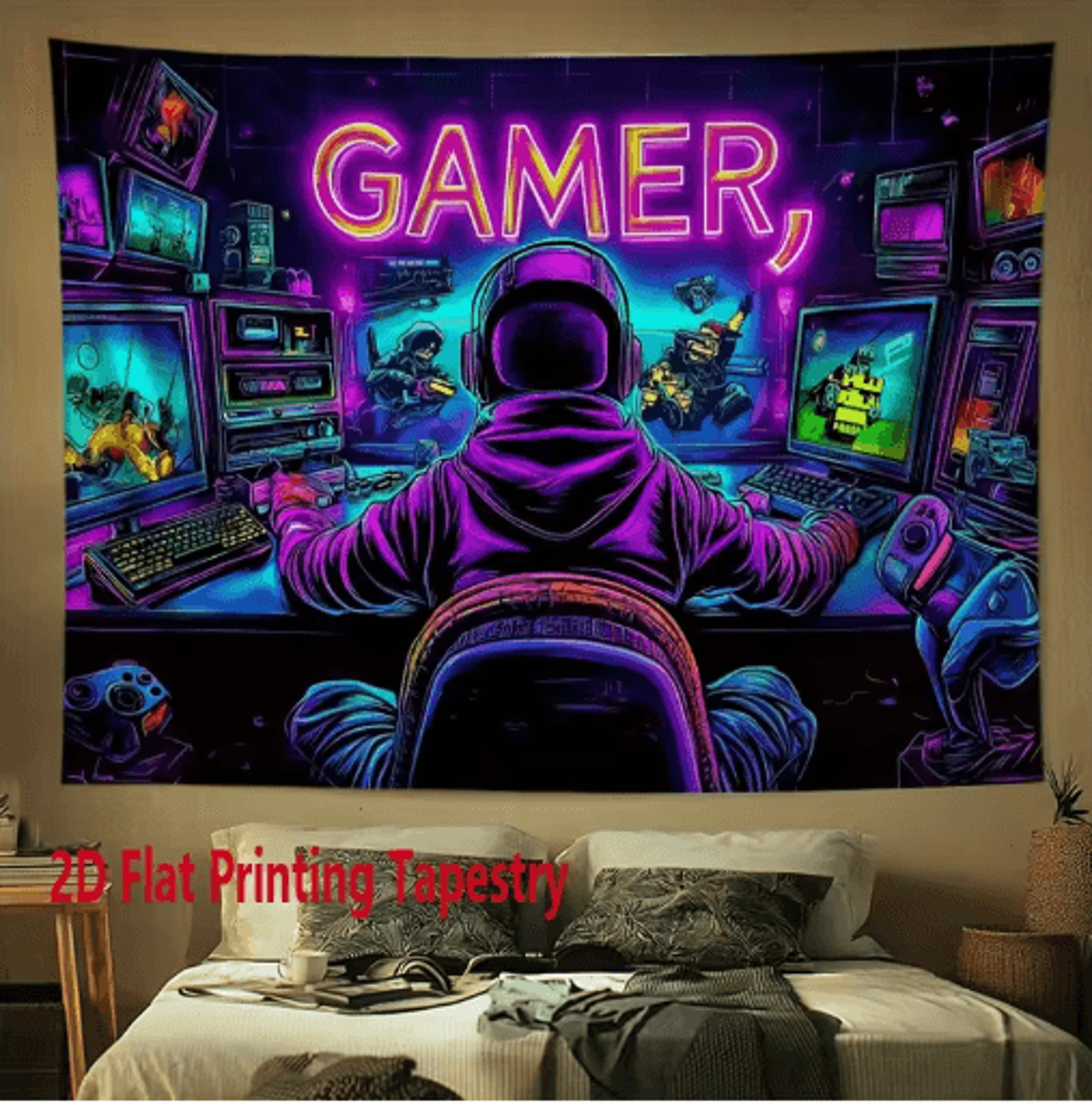 VIKAMA Gamer Neon Tapestry Fluorescent Wall Decor For Gaming  ESports Rooms 1