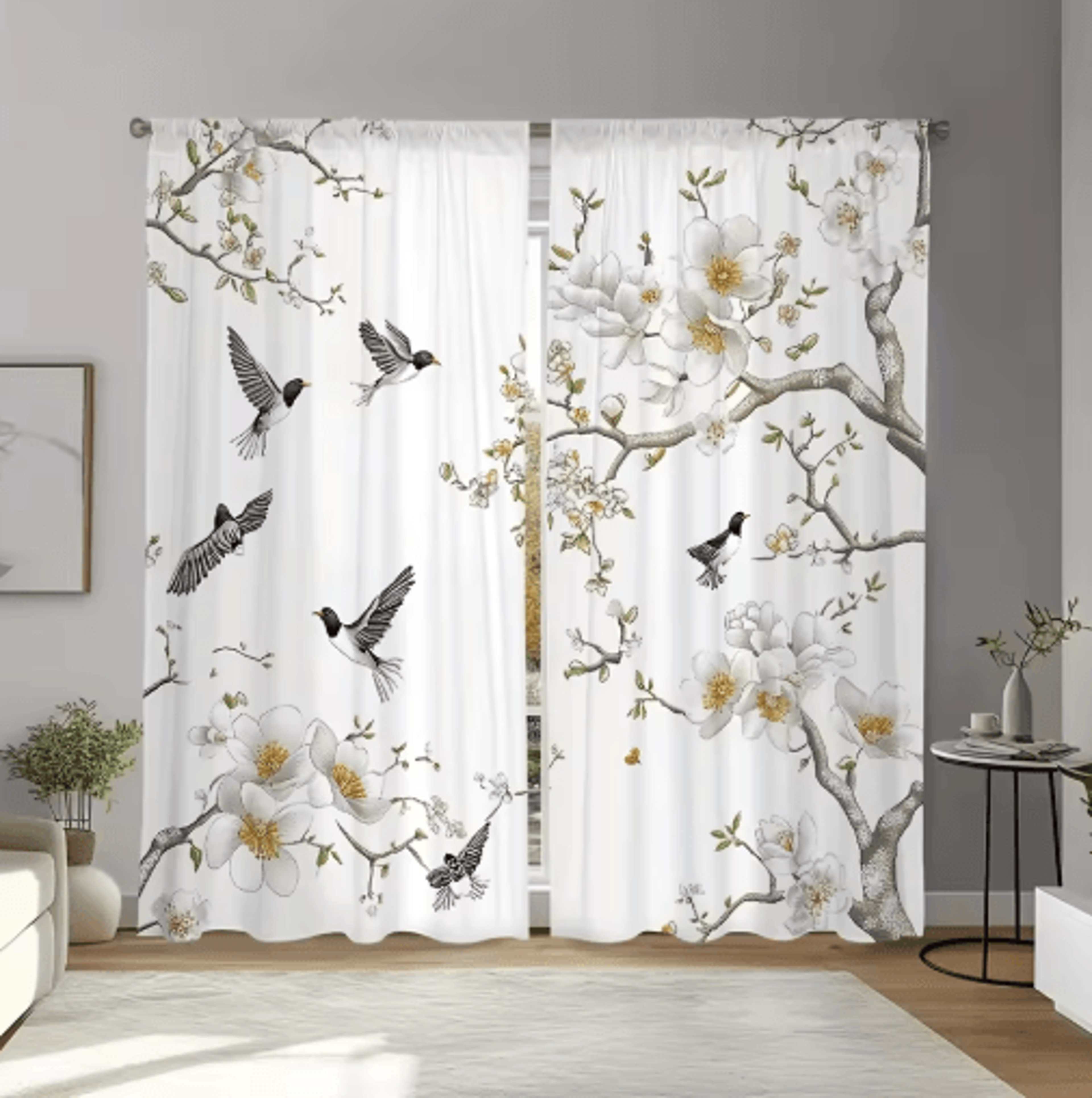 BloomVista Floral Bird Print Curtains Elegant Decorative Panels For Living Spaces 0