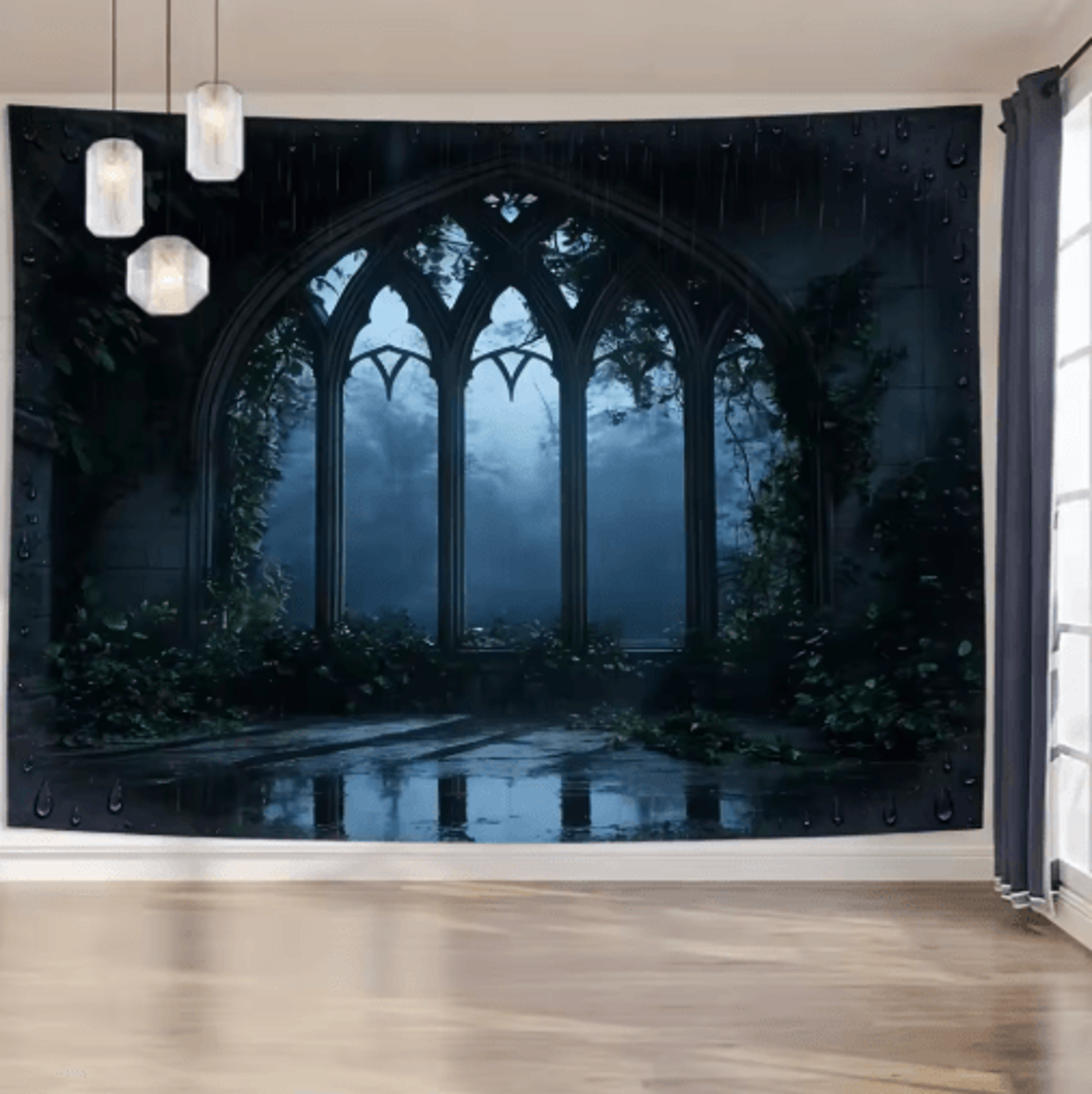 EtherealView Gothic Window Tapestry  Lush Green Landscape Wall Hanging Decor 3