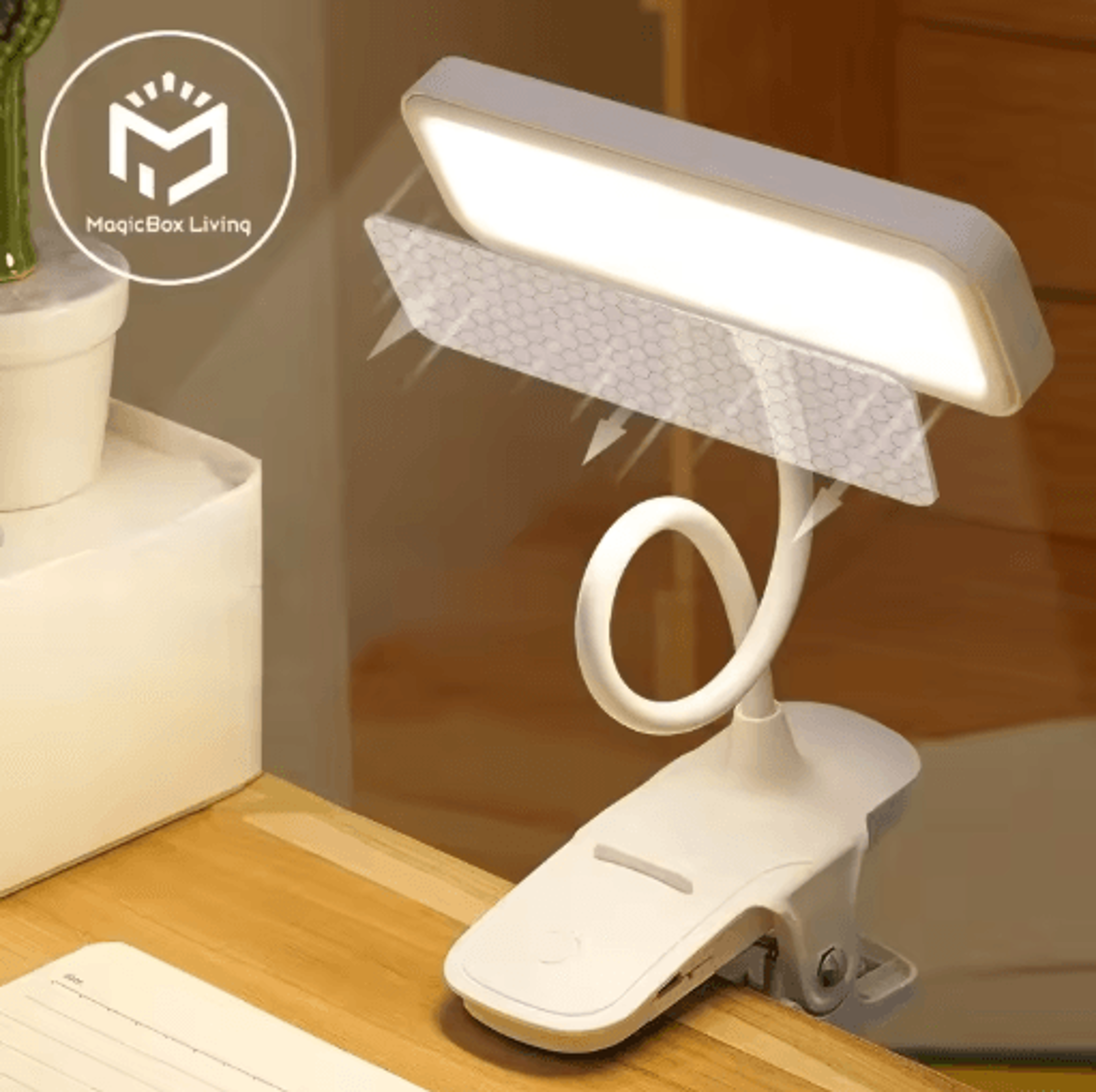 FlexiGlow LED Desk Lamp USB Rechargeable Clip On Reading Light With Eye Care 1