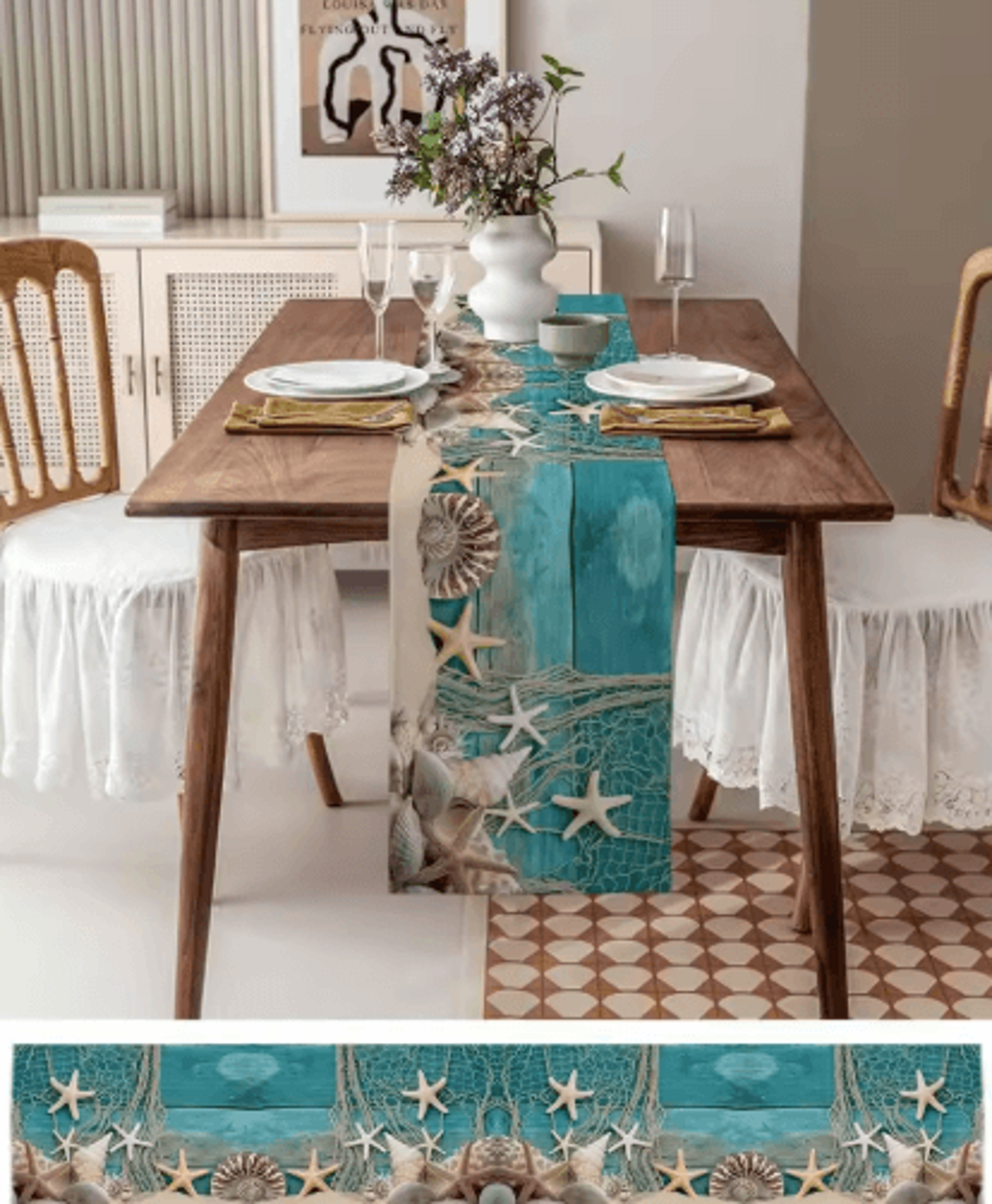 CoastalBreeze Beach Table Runner Starfish Ocean Linen Decor For Summer Dining 6