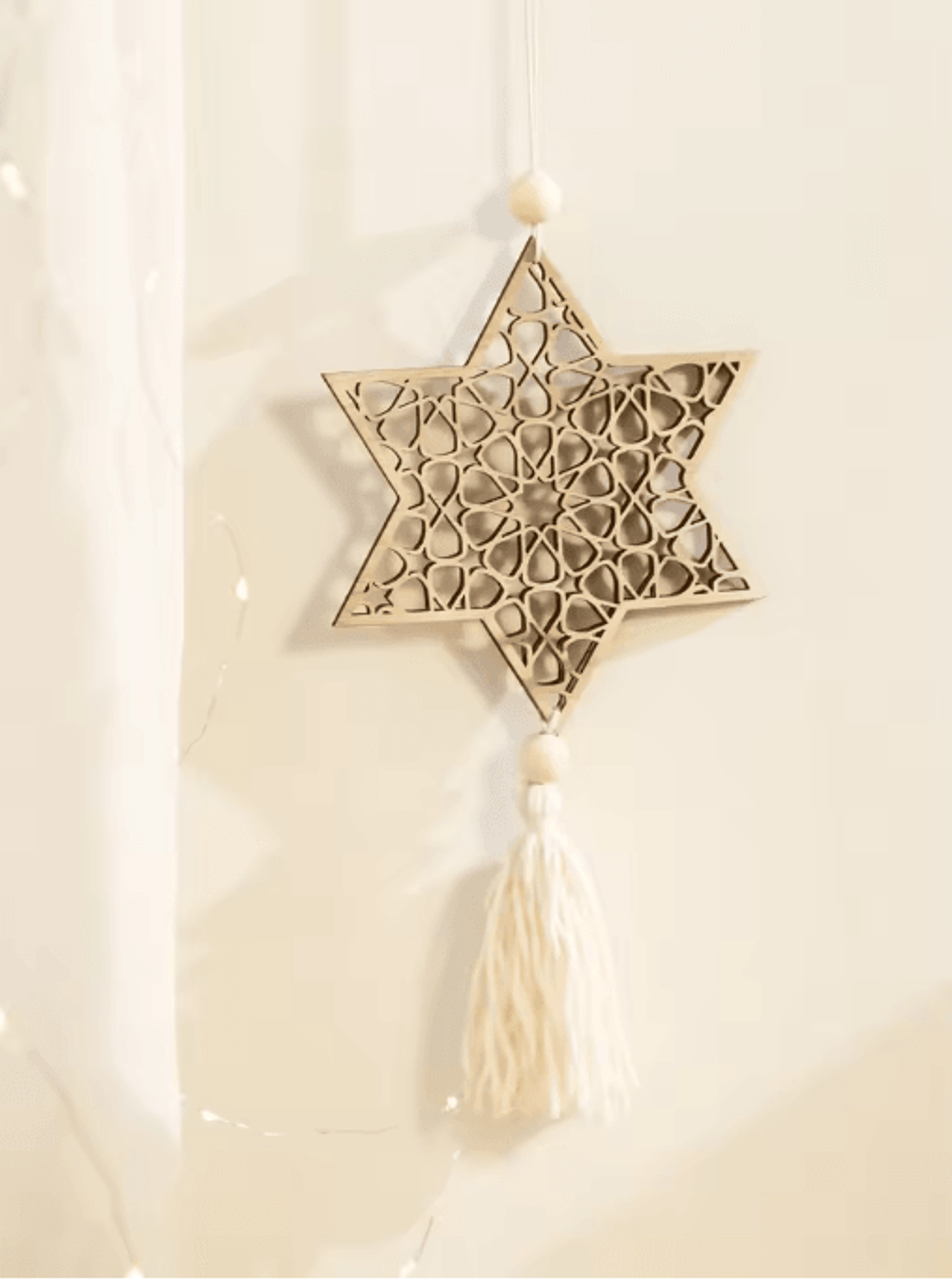 NoorCharm Wooden Ramadan Hanging Ornaments Elegant Eid Mubarak Decor With Tassels 6