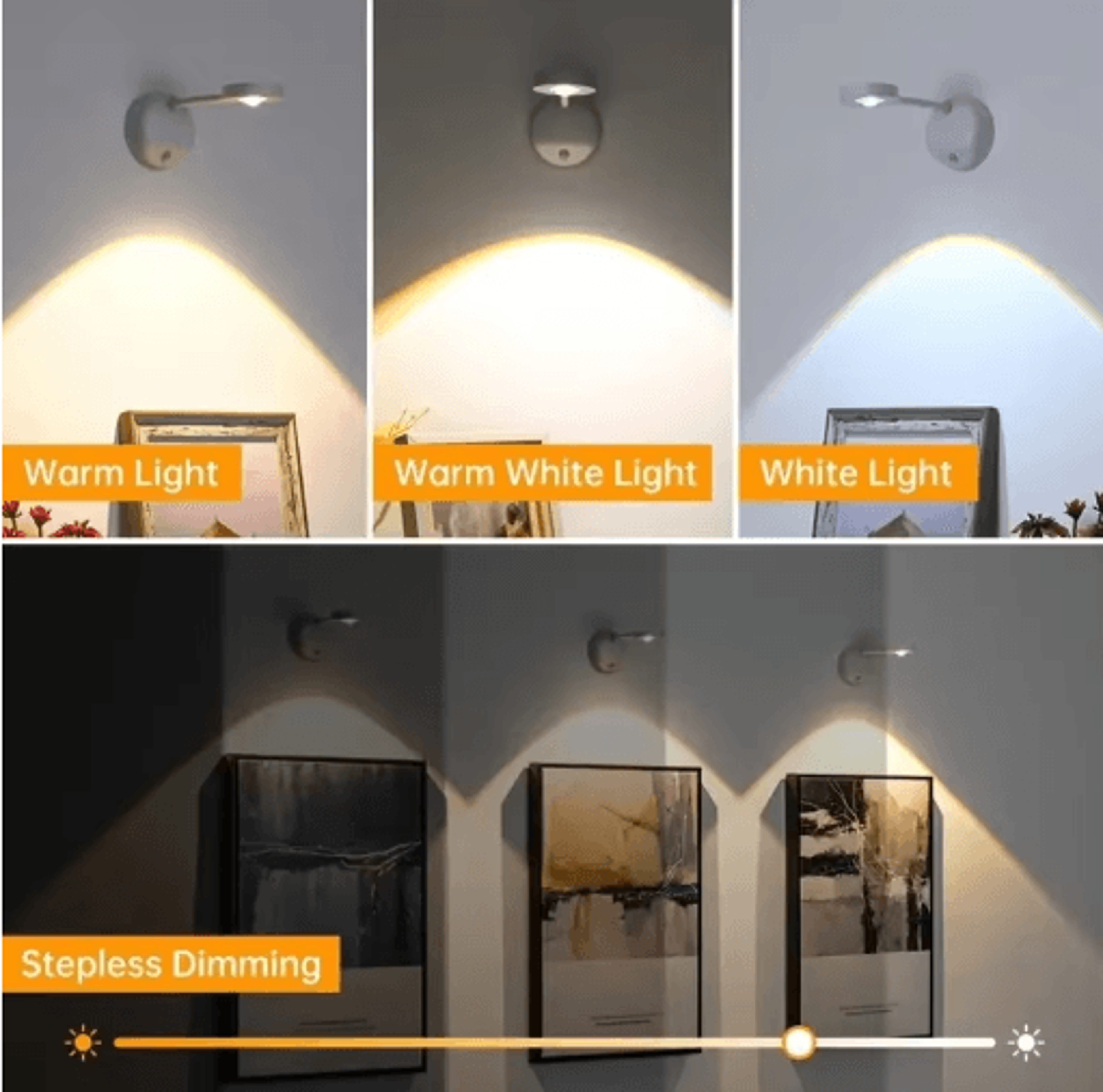 USB Rechargeable Motion Sensor Wall Light Wireless Dimmable LED Spotlight For Pictures  Art 8