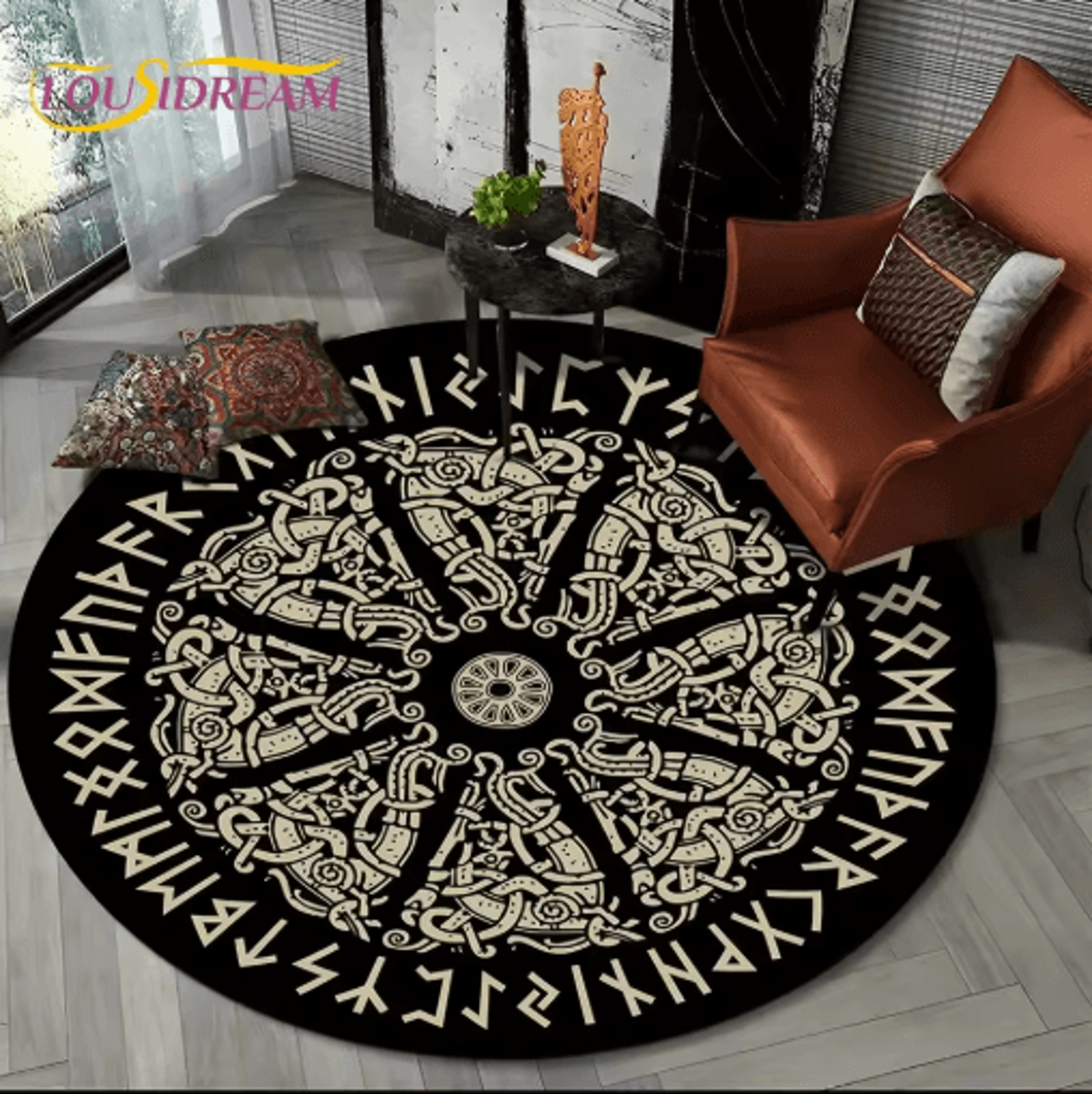 Viking Valknut Tree Of Life Round Rug Nordic Mythology NonSlip Area Carpet For Home Decor 12