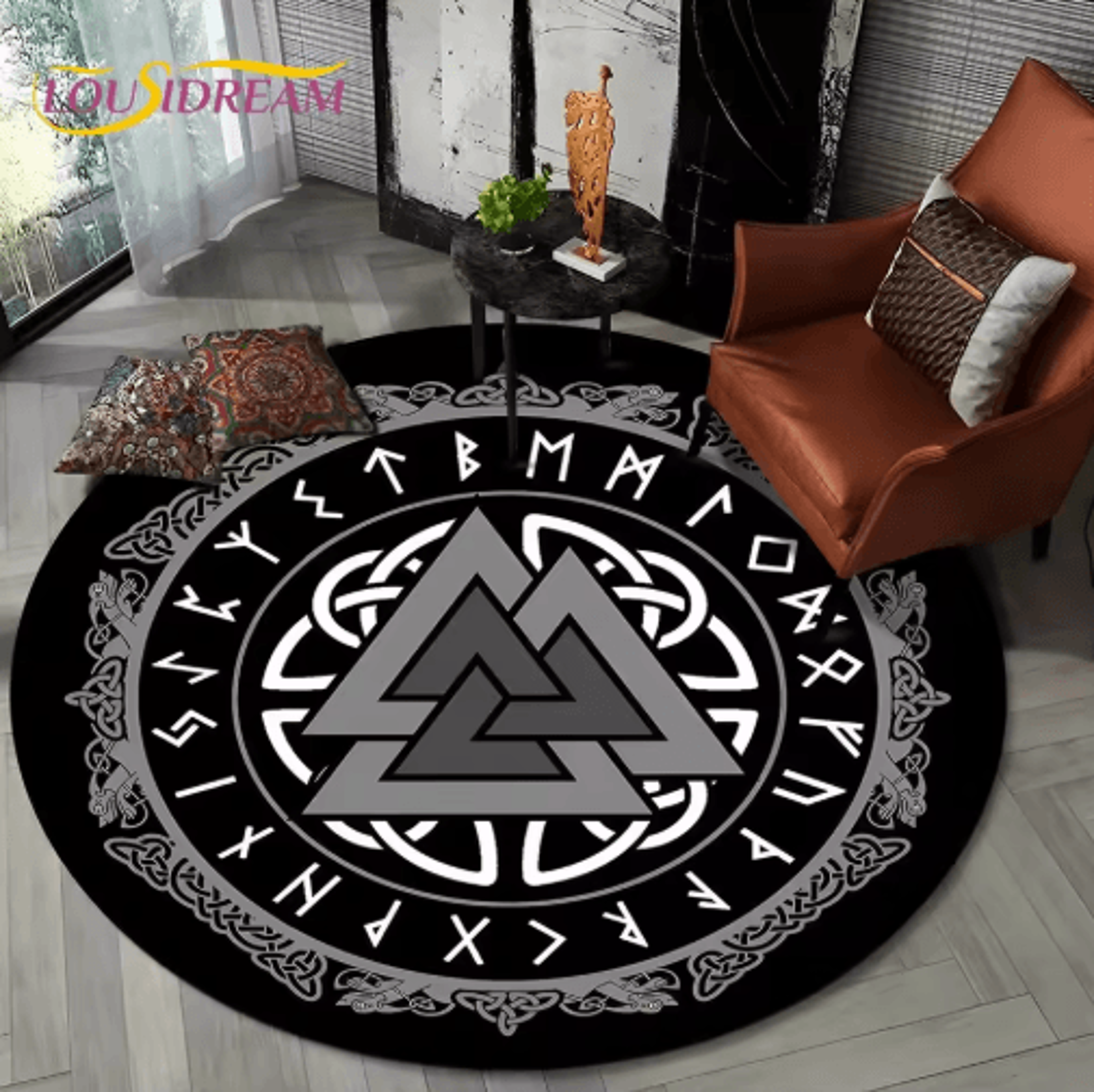 Viking Valknut Tree Of Life Round Rug Nordic Mythology NonSlip Area Carpet For Home Decor 15