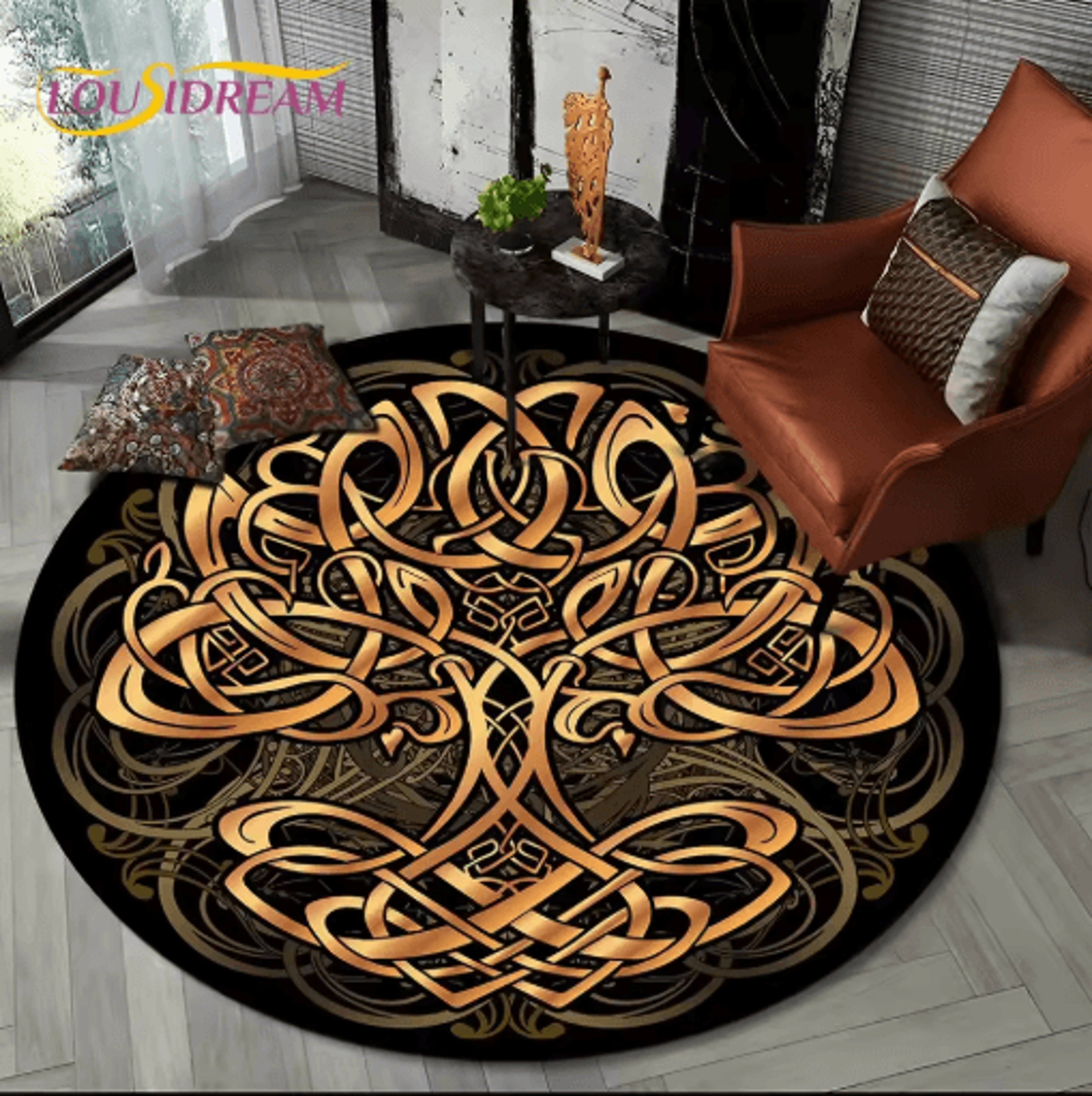 Viking Valknut Tree Of Life Round Rug Nordic Mythology NonSlip Area Carpet For Home Decor 16