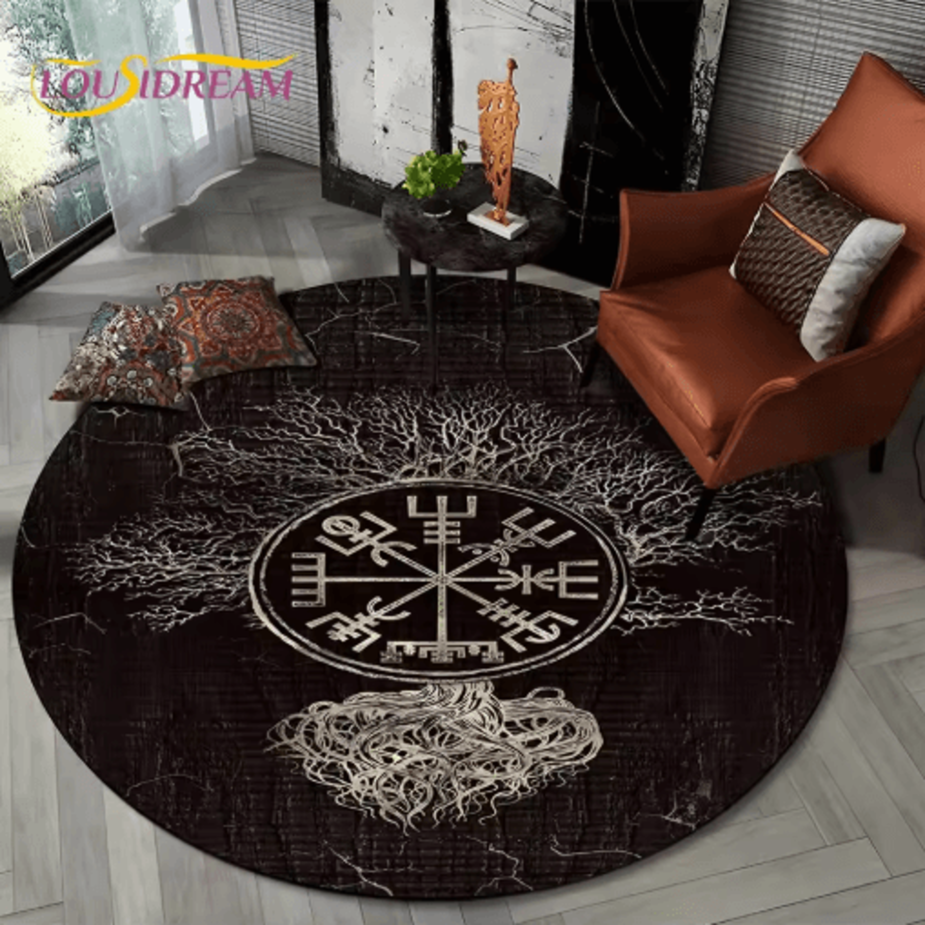 Viking Valknut Tree Of Life Round Rug Nordic Mythology NonSlip Area Carpet For Home Decor 19