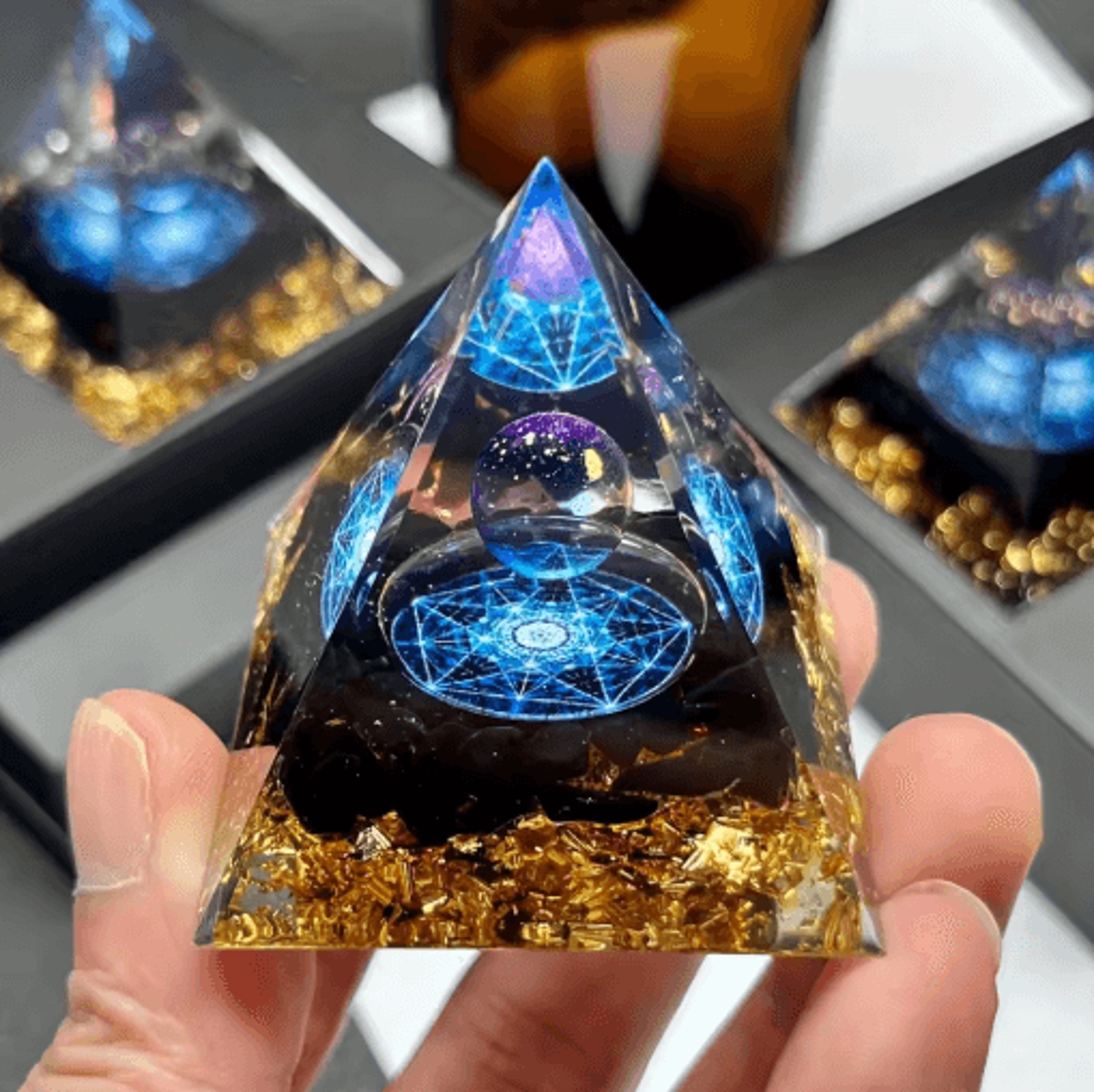 Lapis Lazuli Crystal Sphere  Pyramid Set Luxury Blue Gemstone Home Decor 7