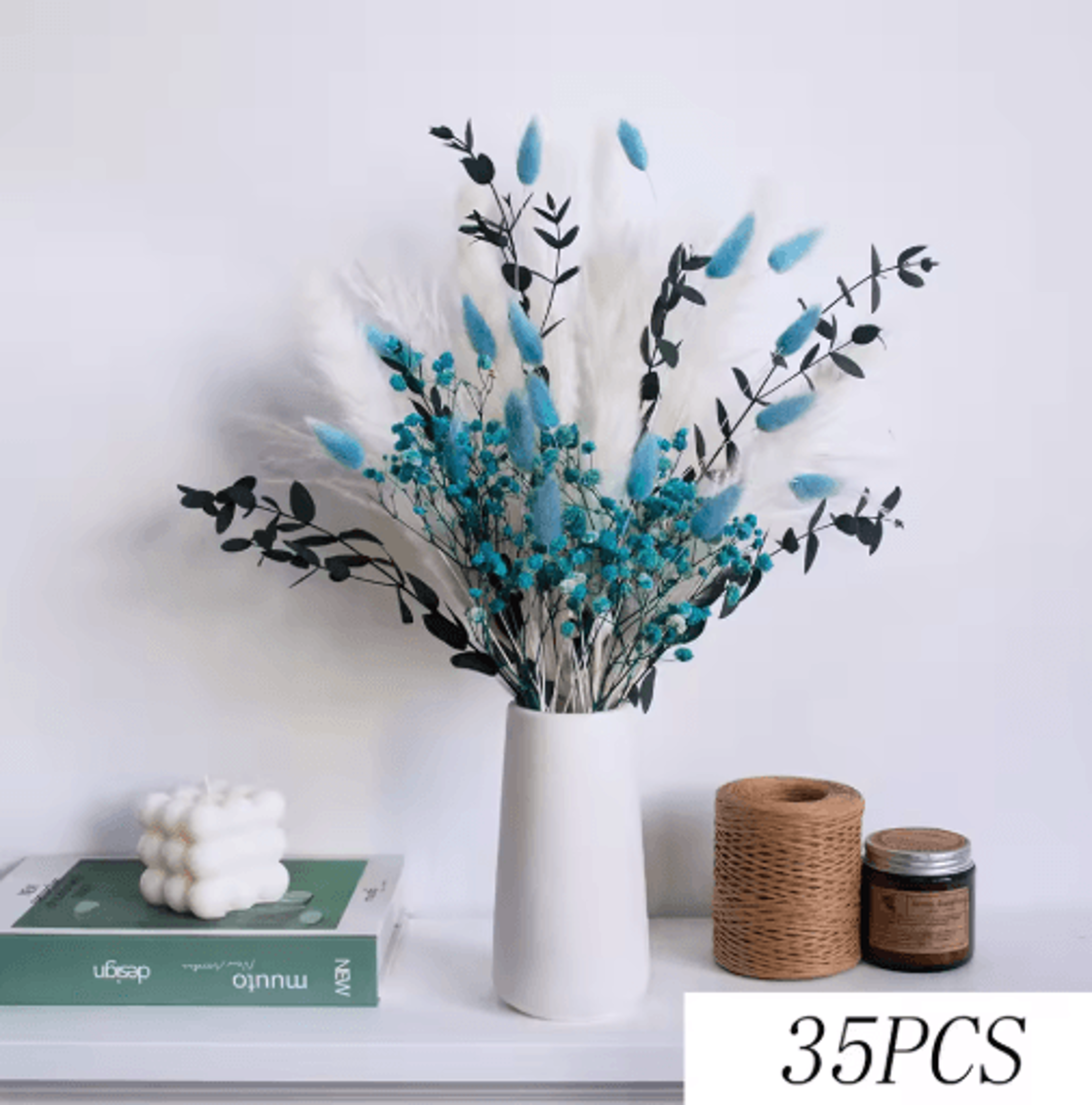 Blue Rabbit Tail Pampas Grass Bouquet Dried Flower Arrangement For Boho Home Decor 2