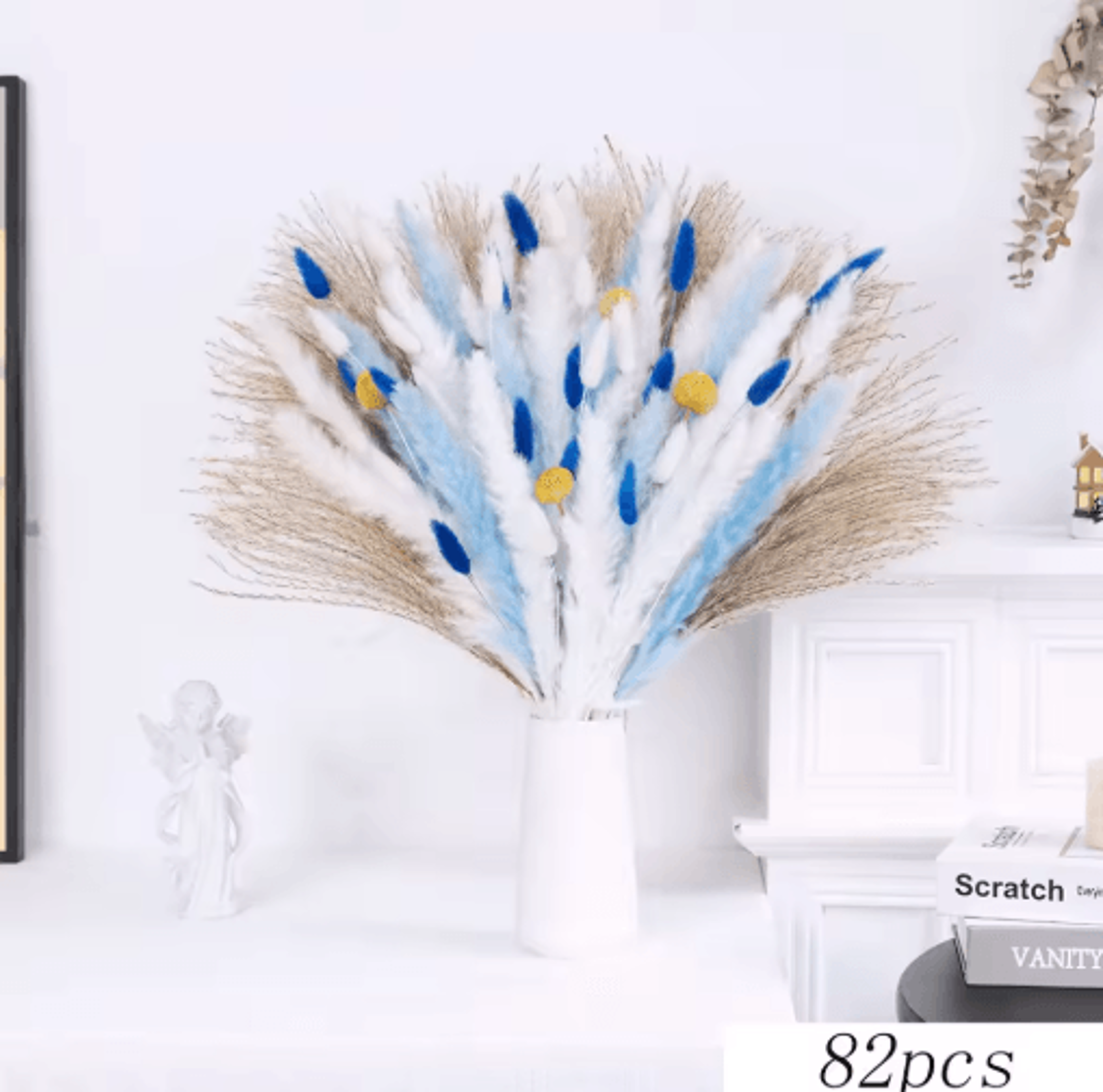 Blue Rabbit Tail Pampas Grass Bouquet Dried Flower Arrangement For Boho Home Decor 4