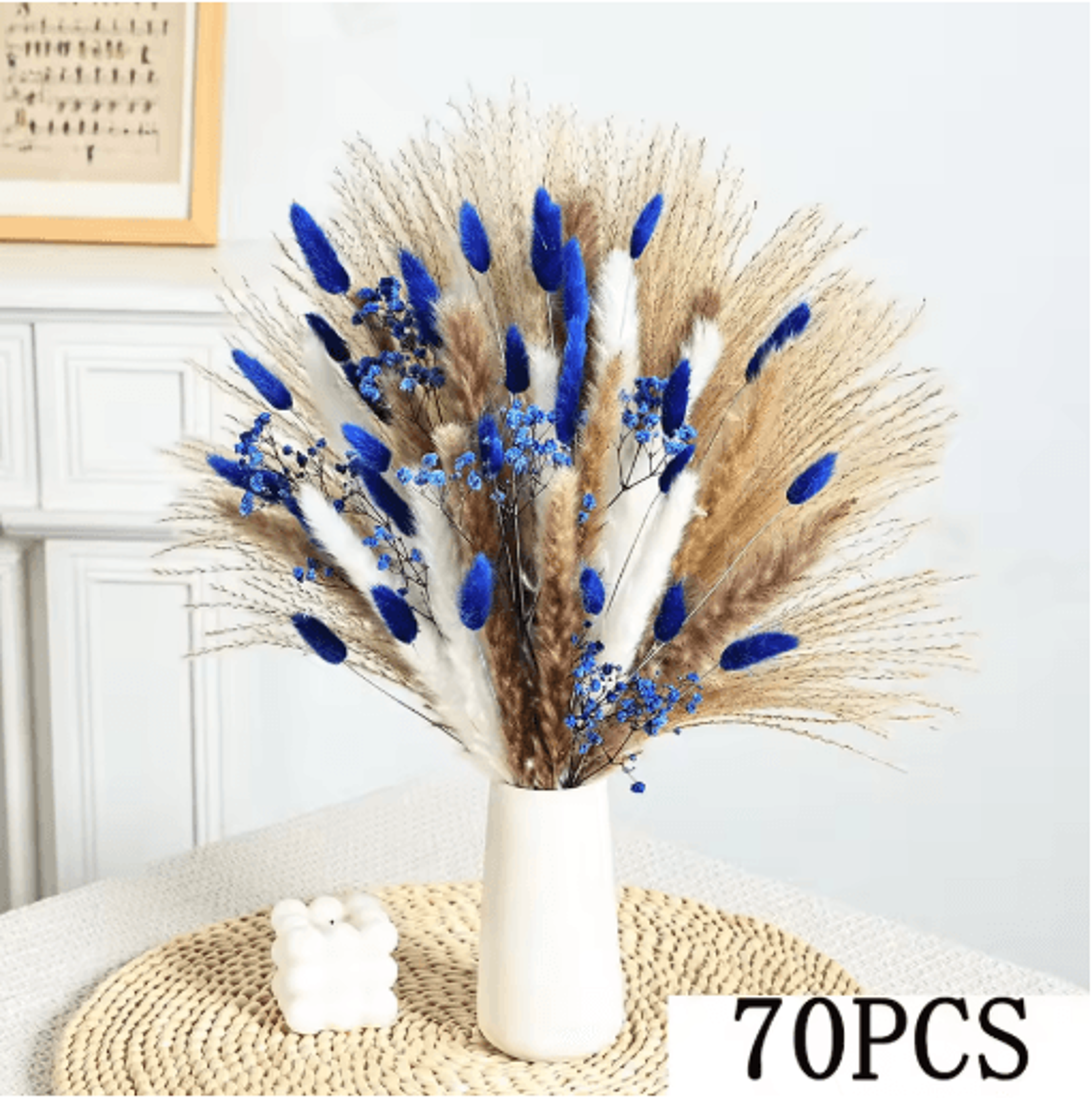 Blue Rabbit Tail Pampas Grass Bouquet Dried Flower Arrangement For Boho Home Decor 6