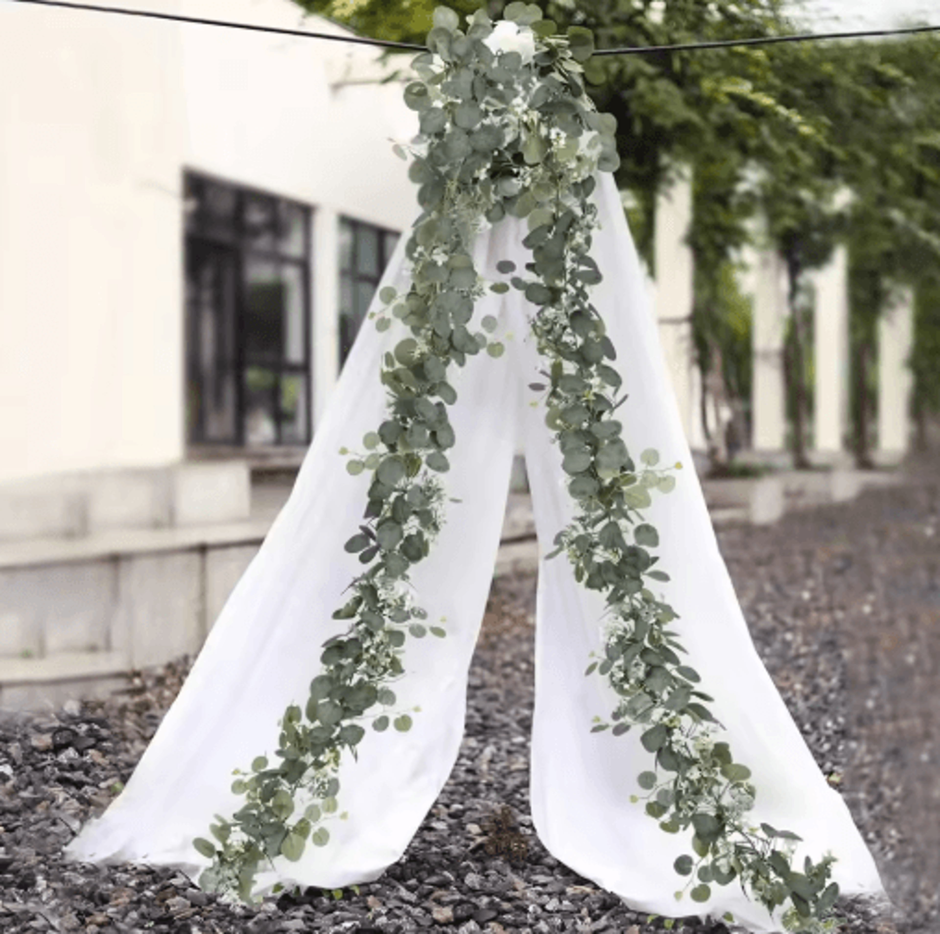 Artificial Eucalyptus Garland With White Flowers  Berries Faux Vine Wedding  Home Decor 2
