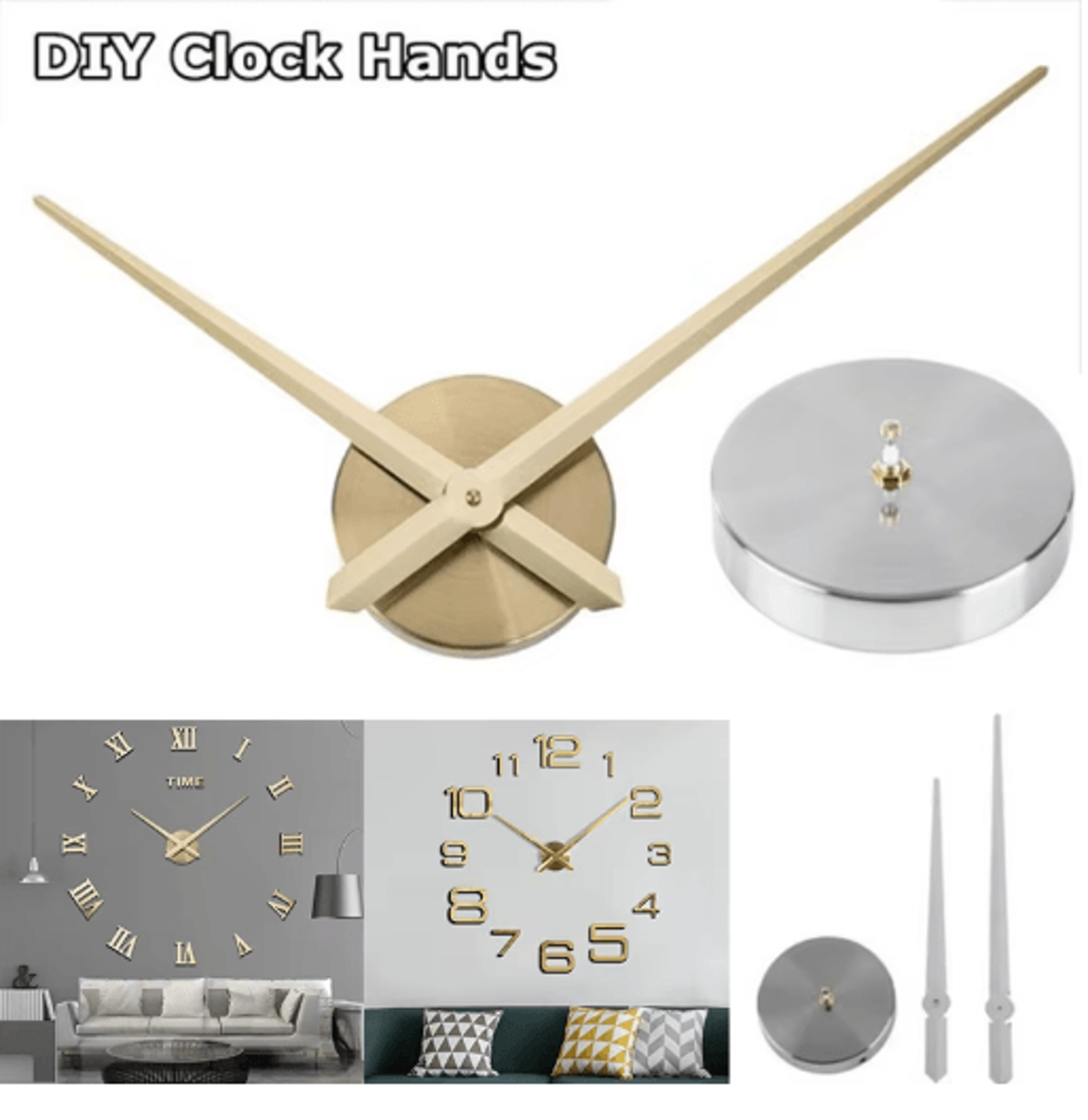 DIY 3D Large Wall Clock Kit Modern Quartz Mechanism With Big Clock Hands 8