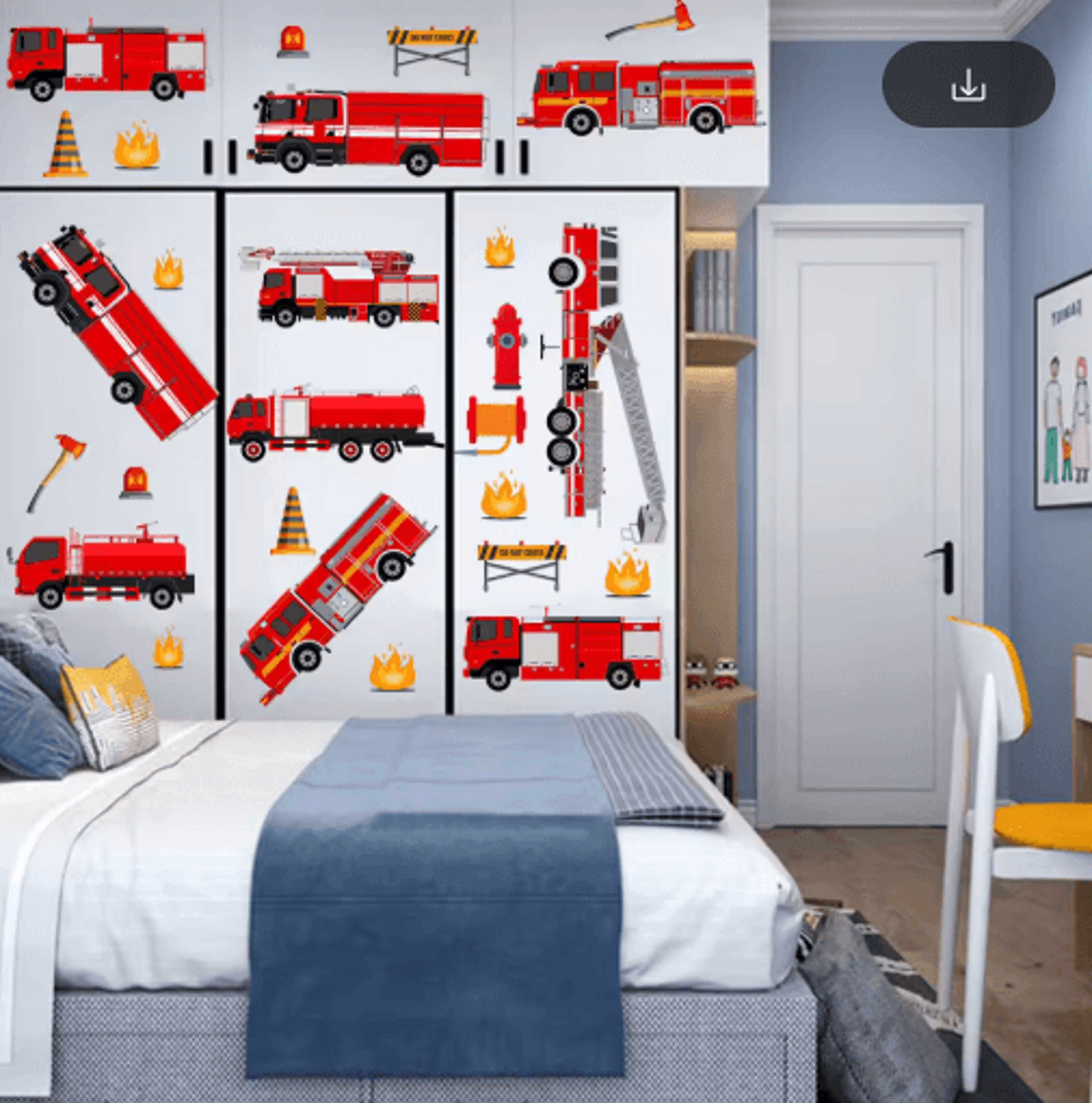 Cartoon Fire Truck Wall Decals  Kids Room  Nursery Wall Stickers Decor 5