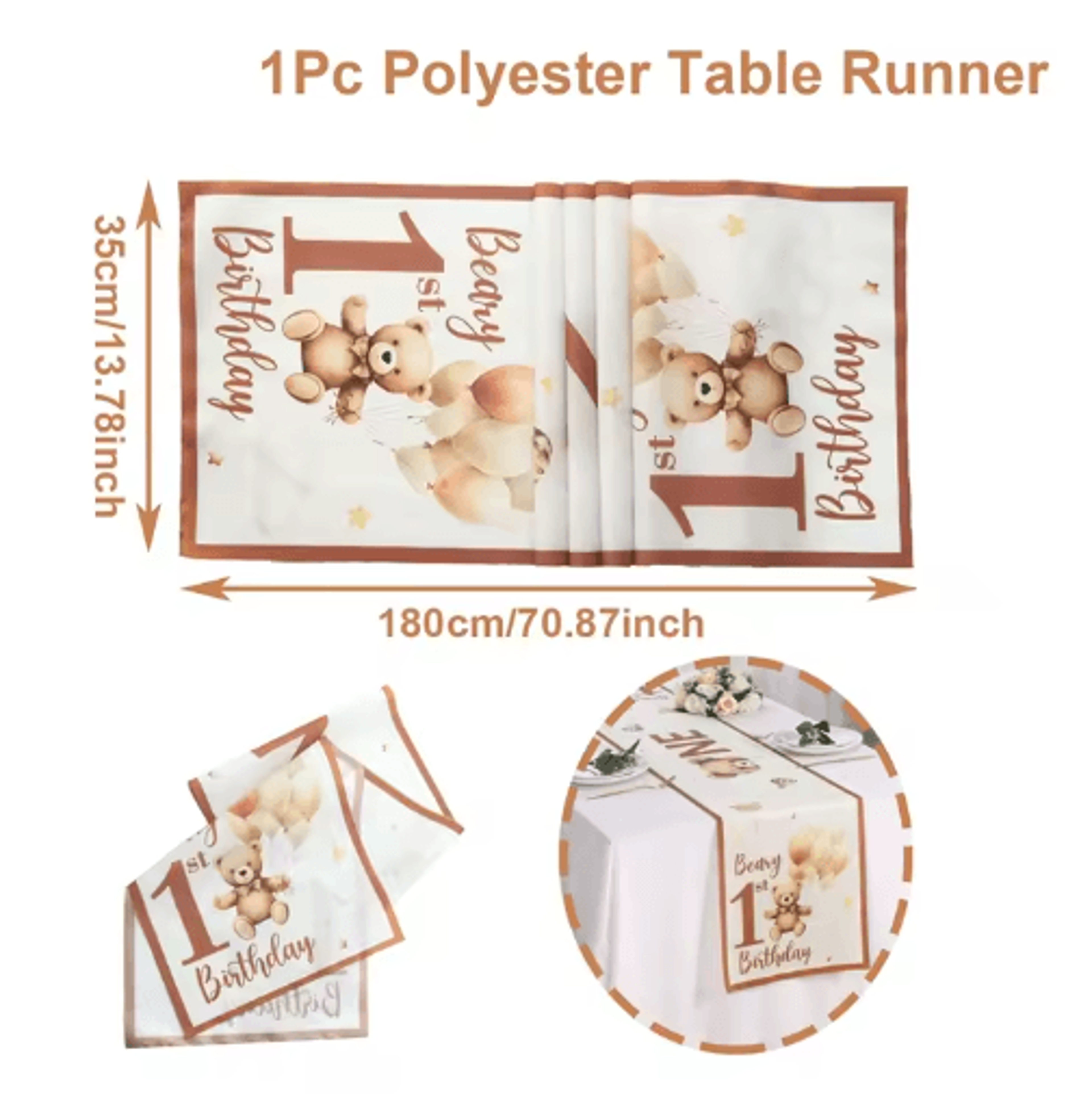 Cartoon Teddy Bear Table Runner  Baby Shower  1st Birthday Table Decor 180by35cm 2
