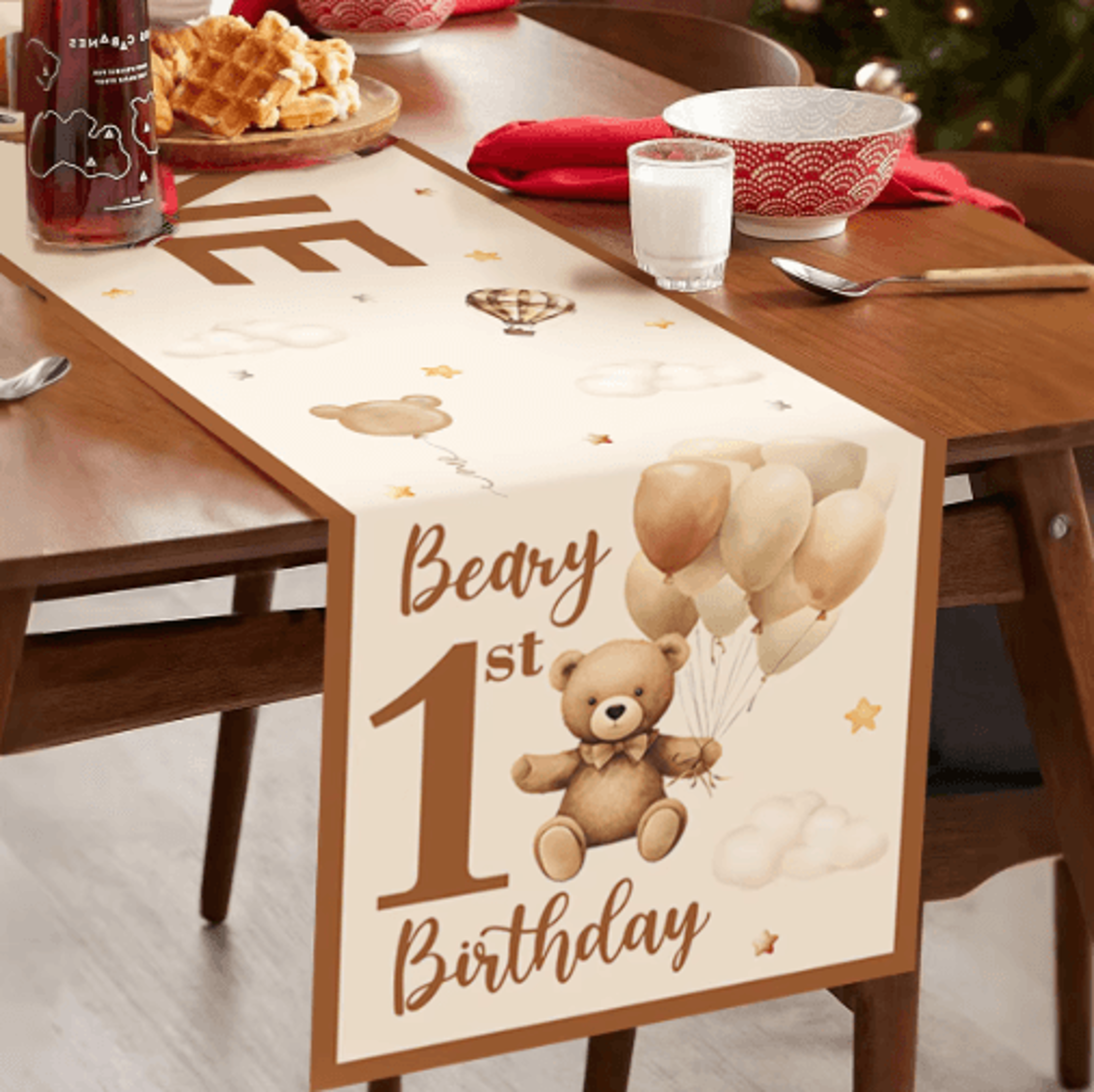 Cartoon Teddy Bear Table Runner  Baby Shower  1st Birthday Table Decor 180by35cm 3