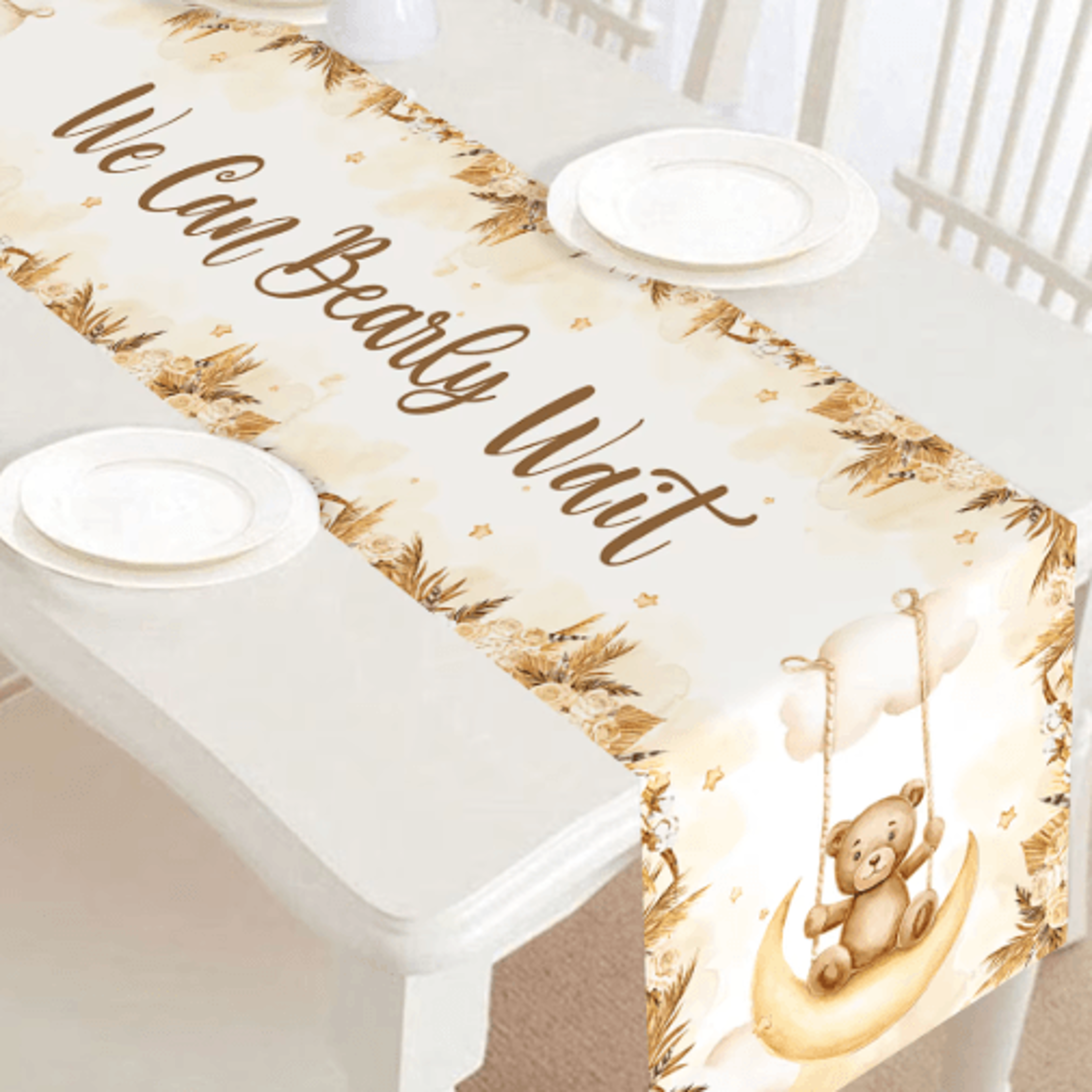 Cartoon Teddy Bear Table Runner  Baby Shower  1st Birthday Table Decor 180by35cm 7