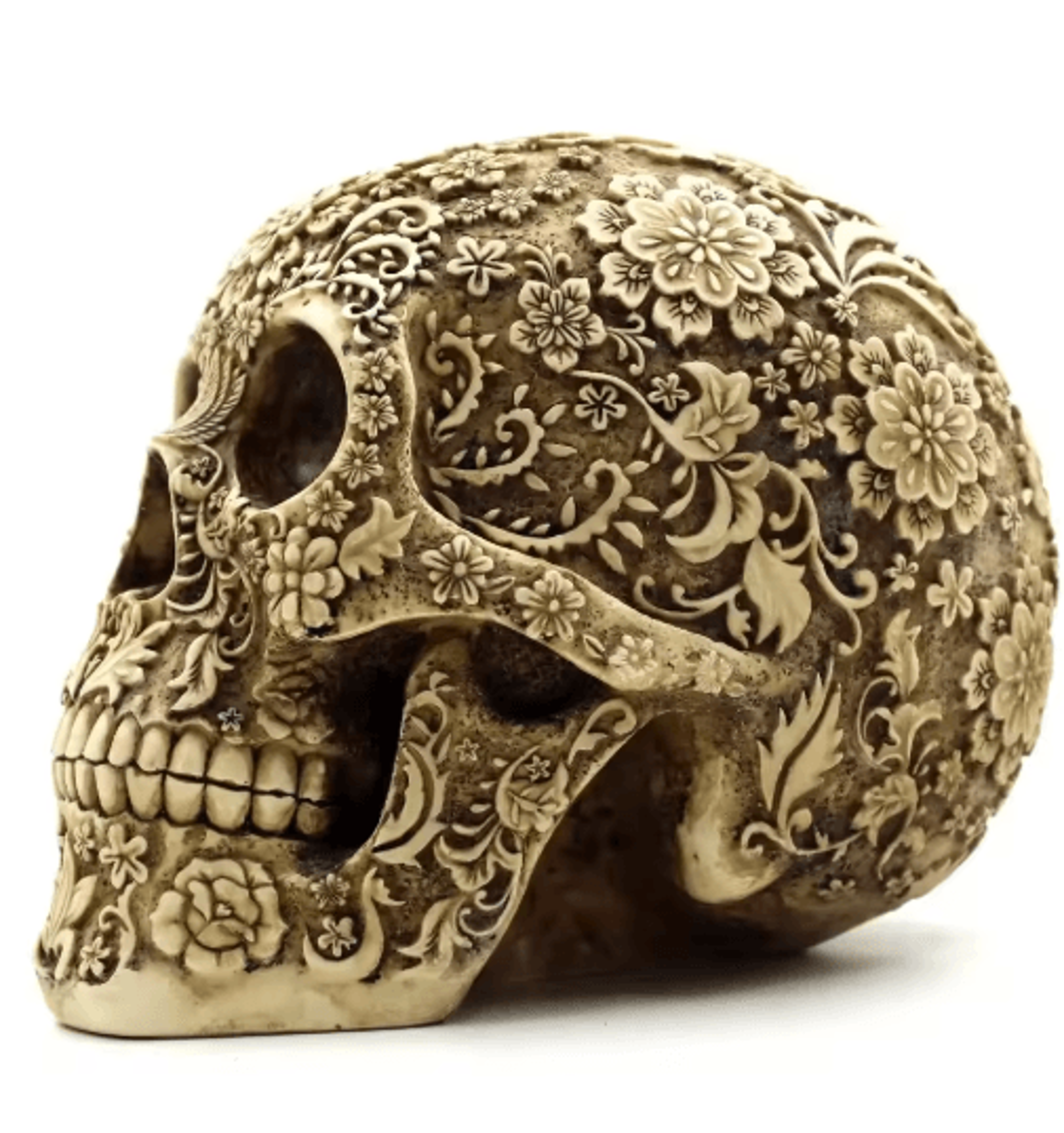 Artistic Resin Skull Sculpture With Plum Blossoms Creative Home  Garden Decor 4