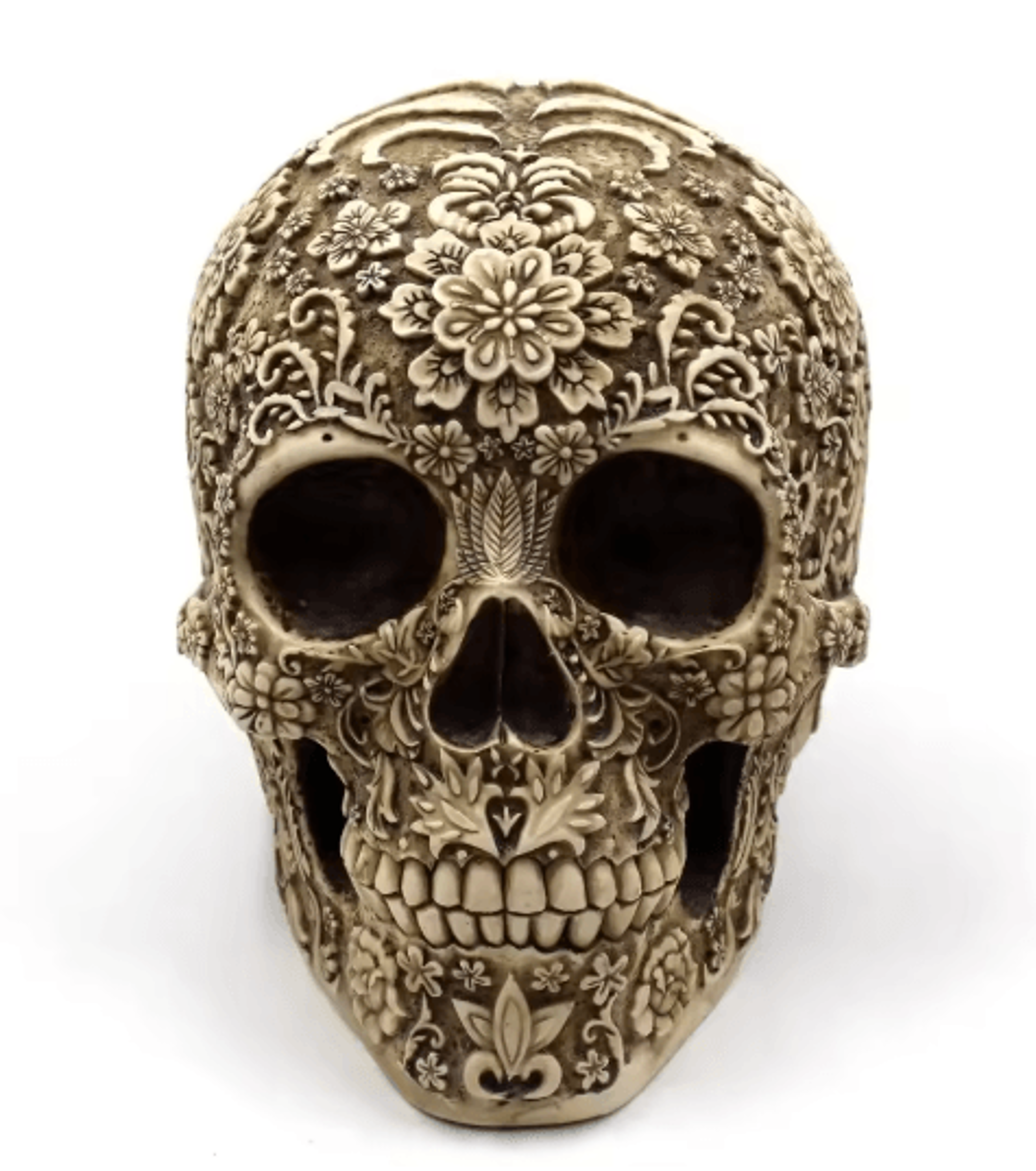 Artistic Resin Skull Sculpture With Plum Blossoms Creative Home  Garden Decor 5