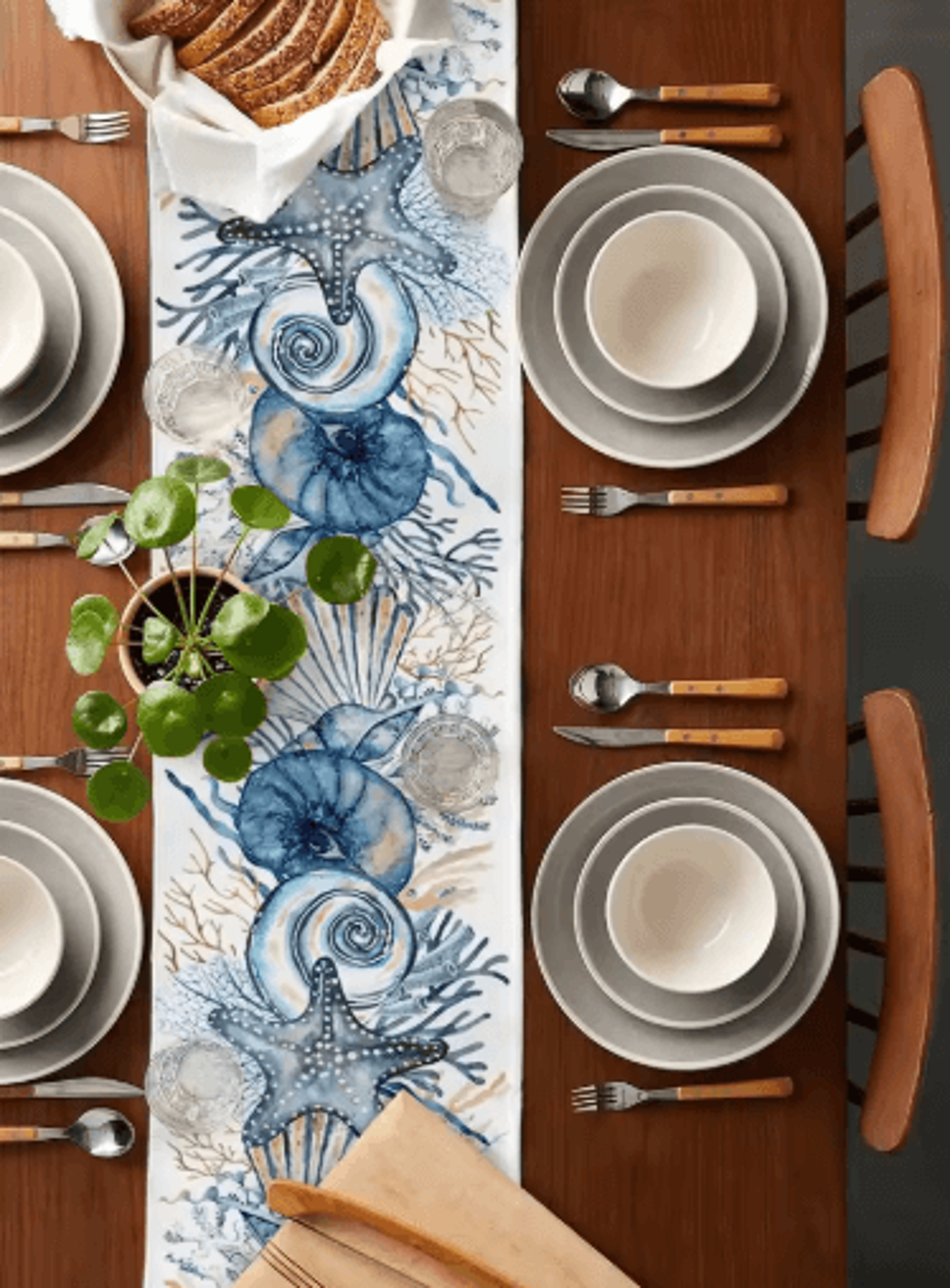 Ocean Conch Coral Linen Table Runner Decor Coastal Summer Dining  Event Accent 3