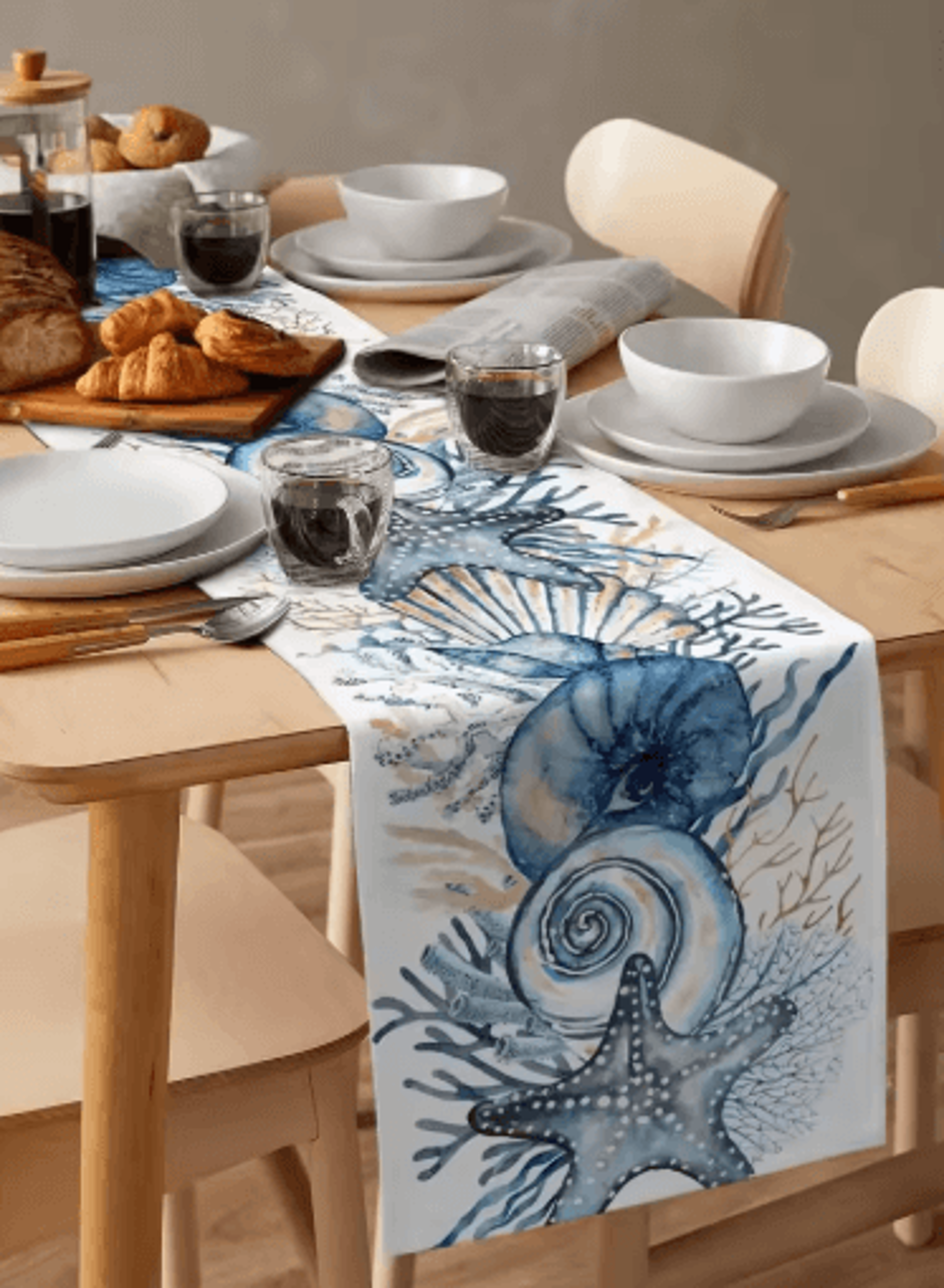 Ocean Conch Coral Linen Table Runner Decor Coastal Summer Dining  Event Accent 5