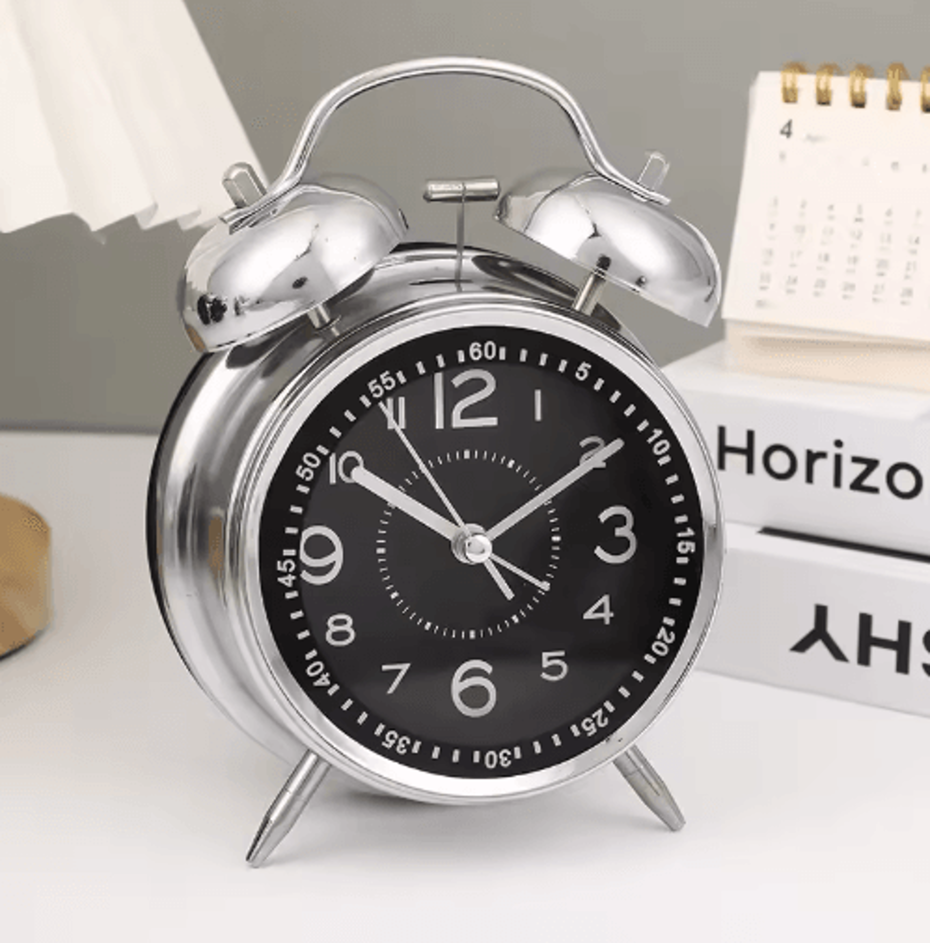 Classic Twin Bell Alarm Clock  Loud Metal Frame Bedside Clock With Night Light 2