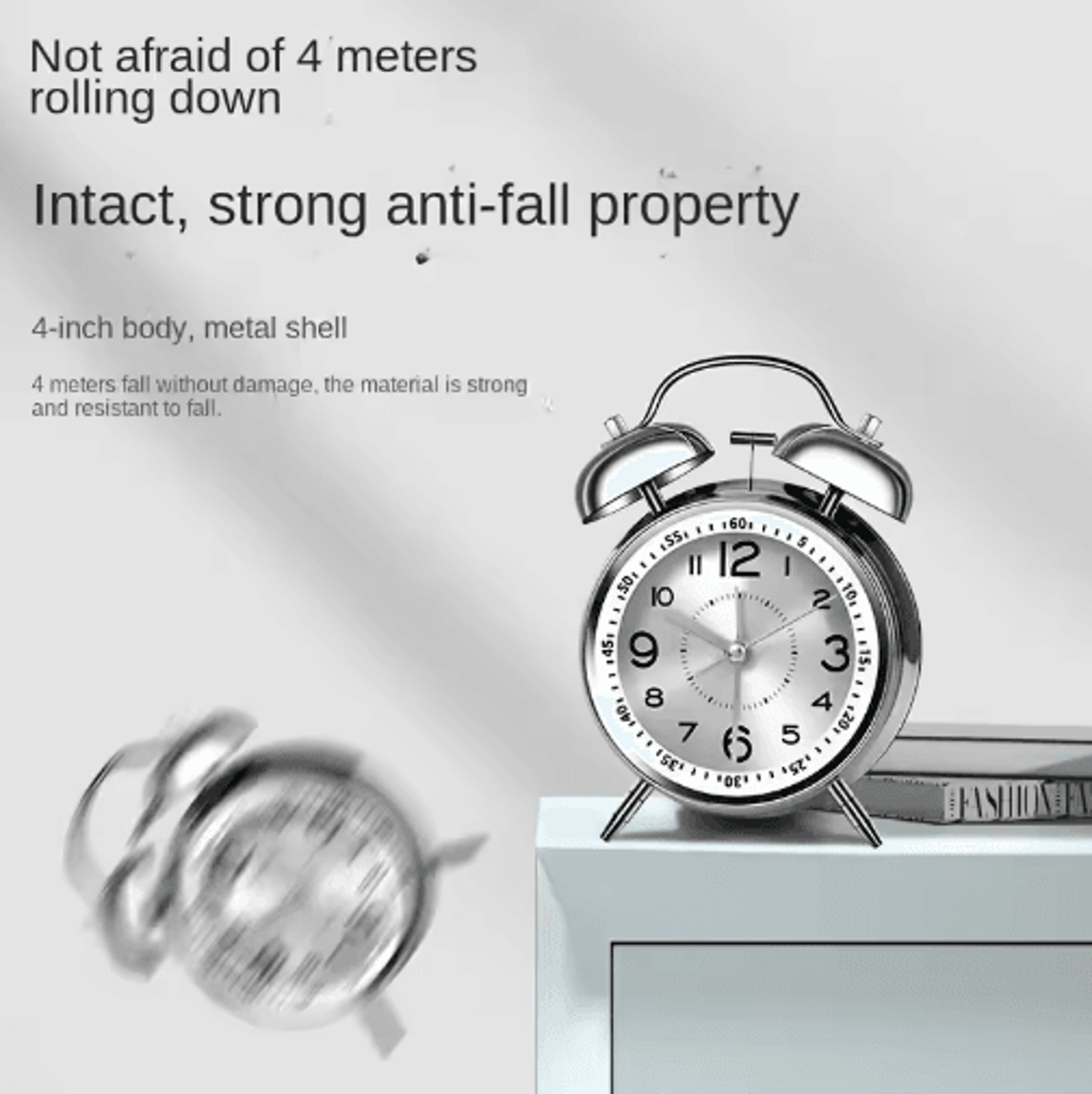 Classic Twin Bell Alarm Clock  Loud Metal Frame Bedside Clock With Night Light 5