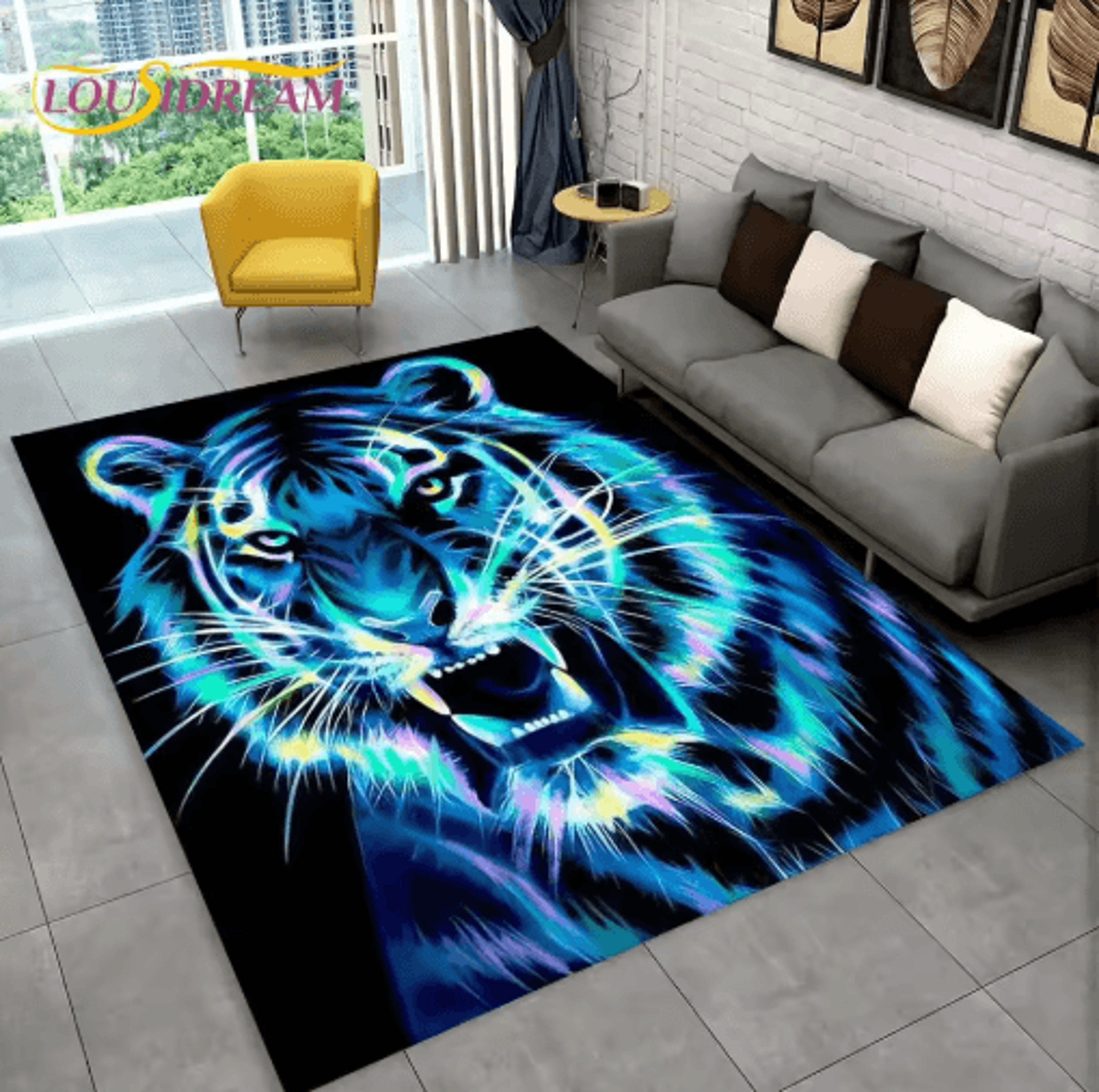 3D Animal Print Area Rug Non Slip Wildlife Carpet For Living Room  Kids Spaces 3