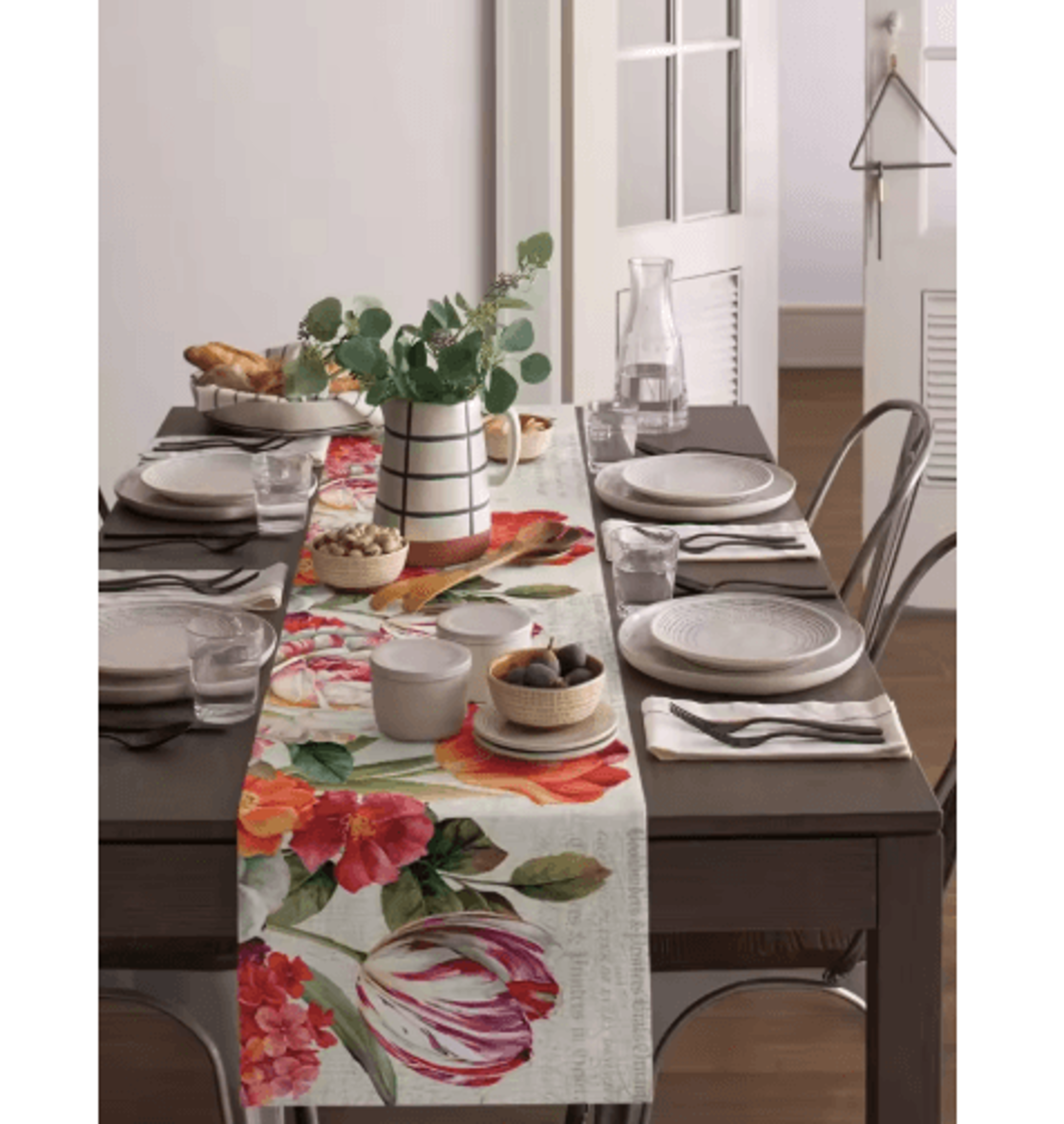 Vintage Tulip Floral Table Runner  Linen Farmhouse Dining  Wedding Decor 5