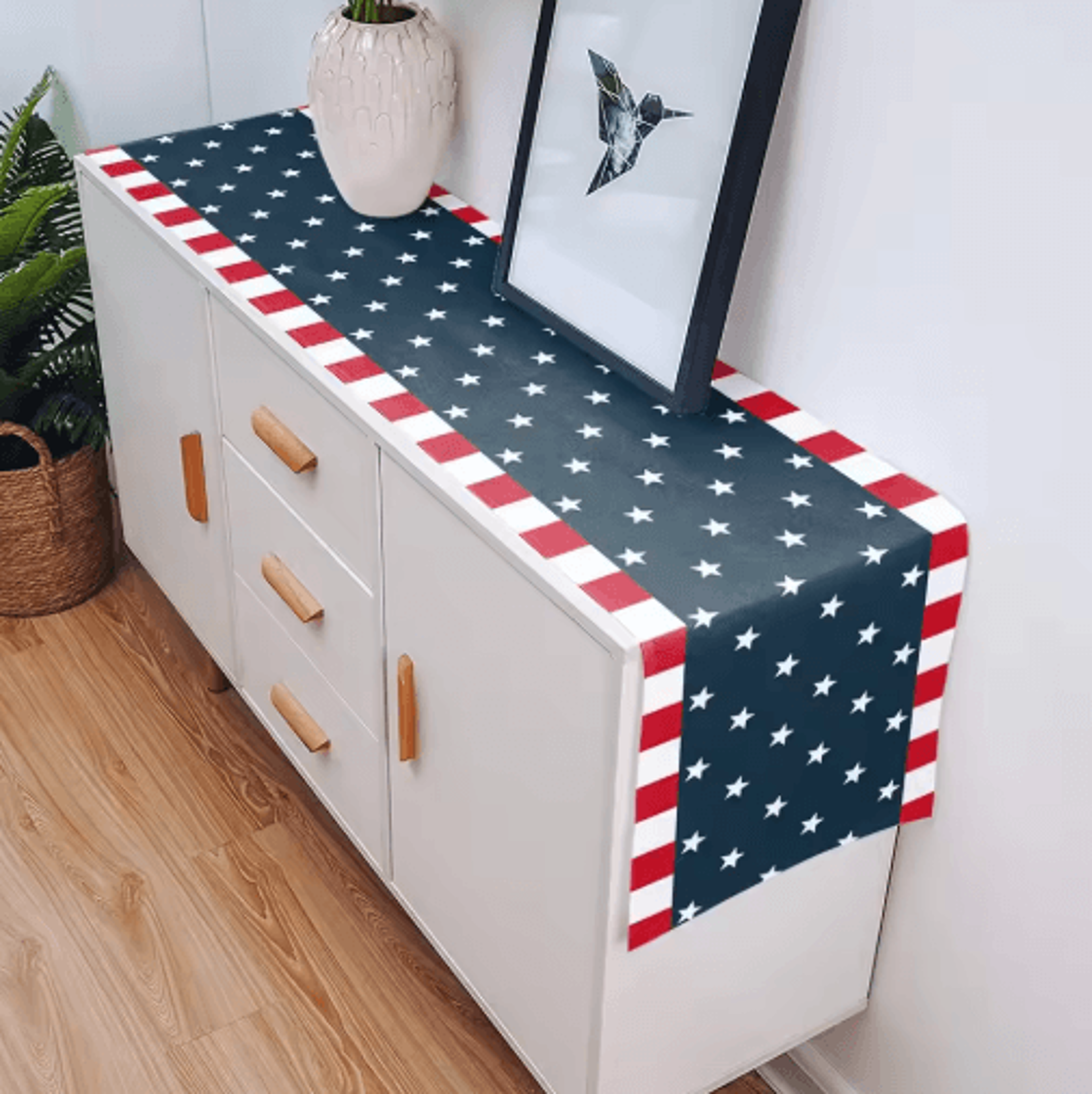 Patriotic 4th Of July Table Runner  Linen Farmhouse Independence Day Decor 3