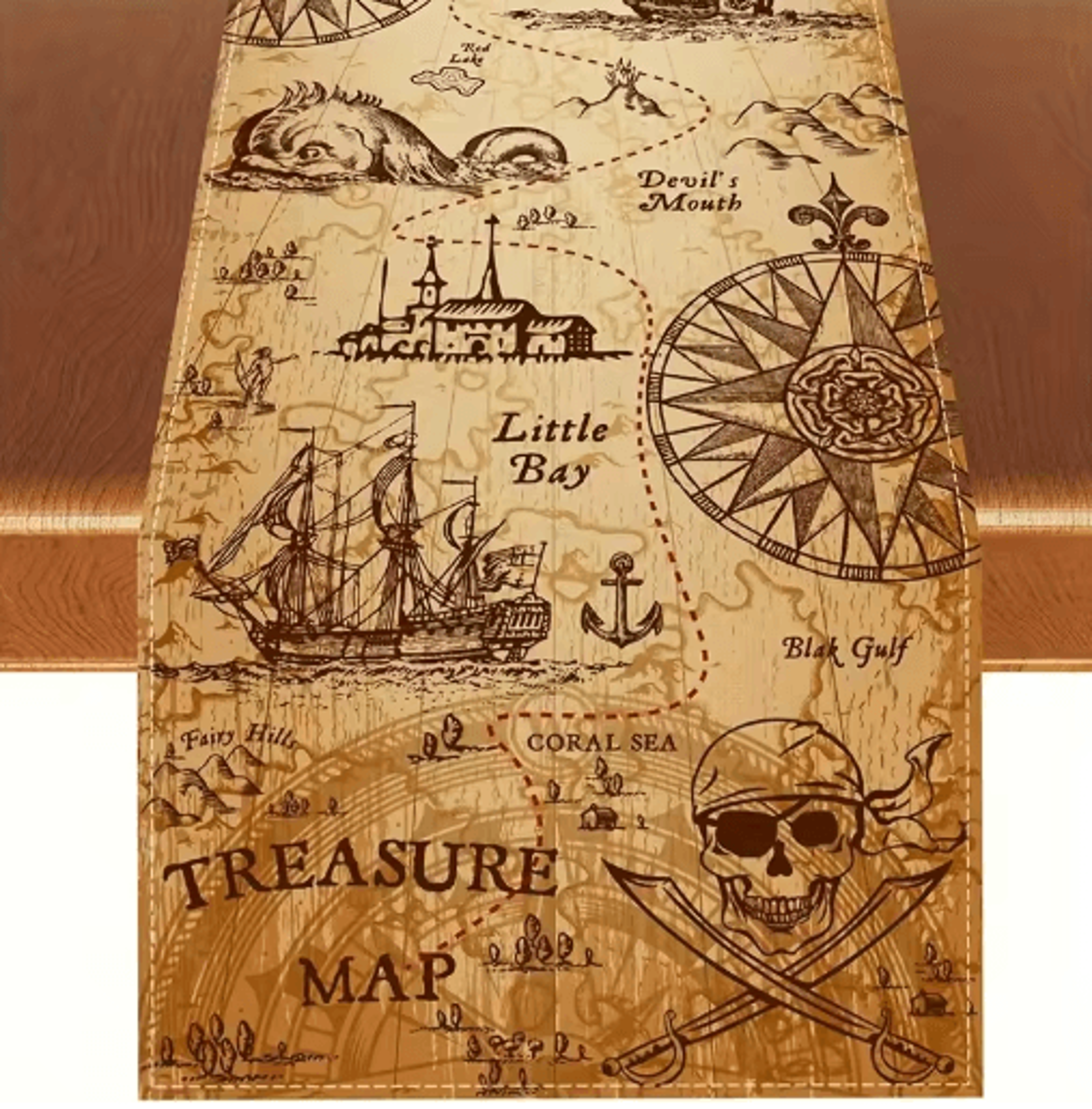 Adventure Pirate Treasure Table Runner  Linen MapInspired Decor For Parties  Home 1