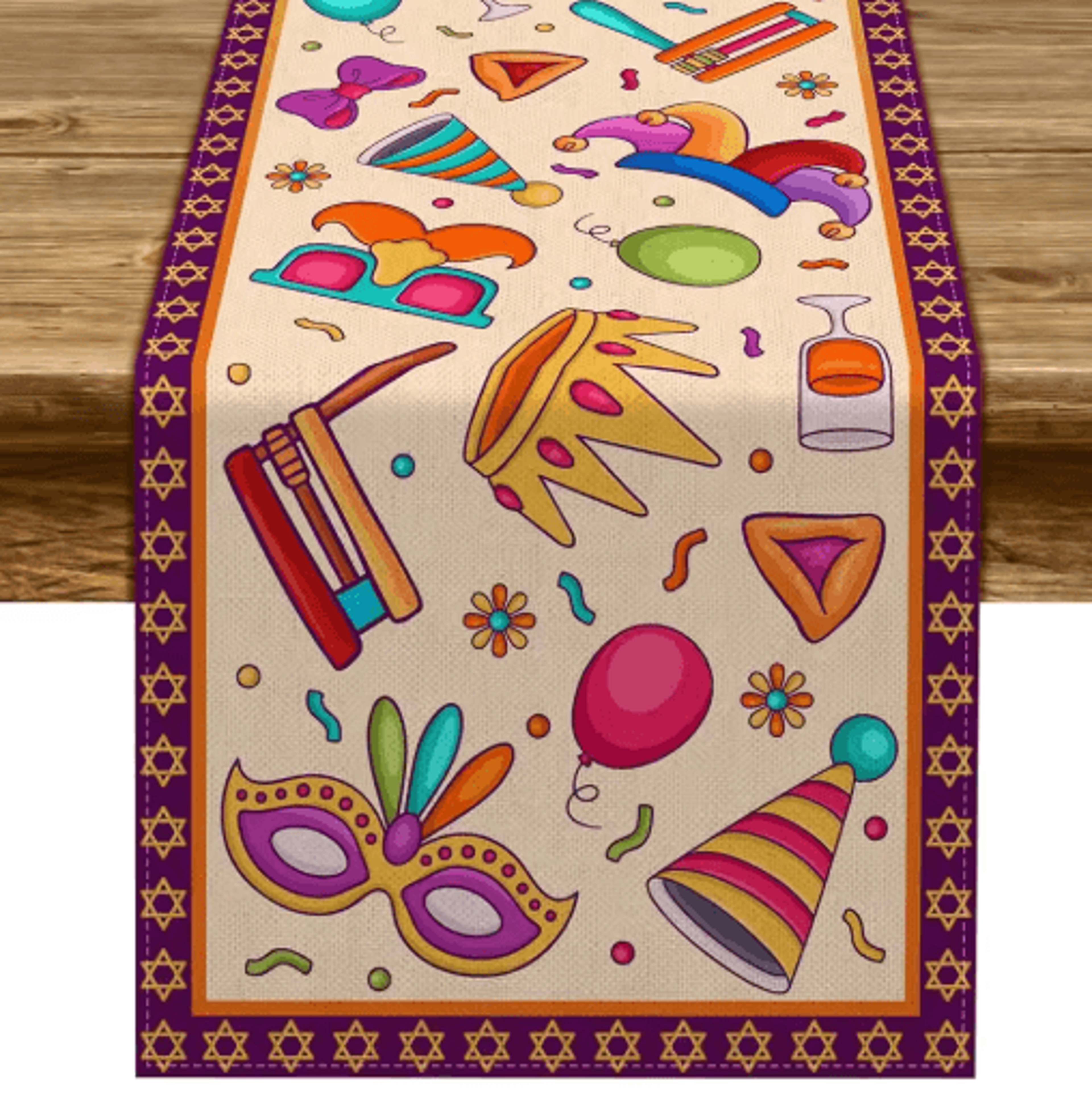 Happy Purim Linen Table Runner Festive Masquerade Jewish Holiday Table Decor 1