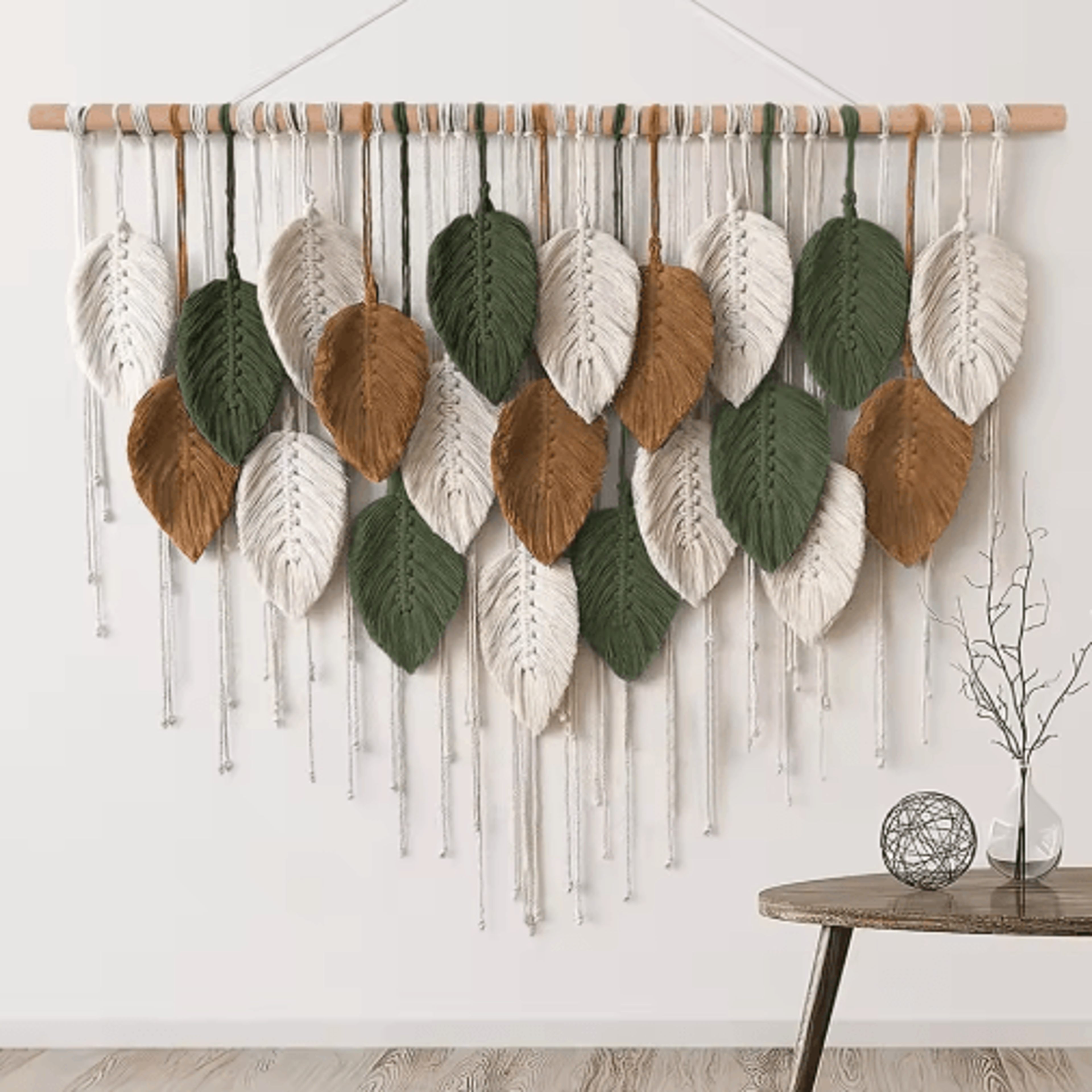 Large Boho Macrame Wall Hanging  Handmade Woven Tapestry Leaf  Feather Decor 0