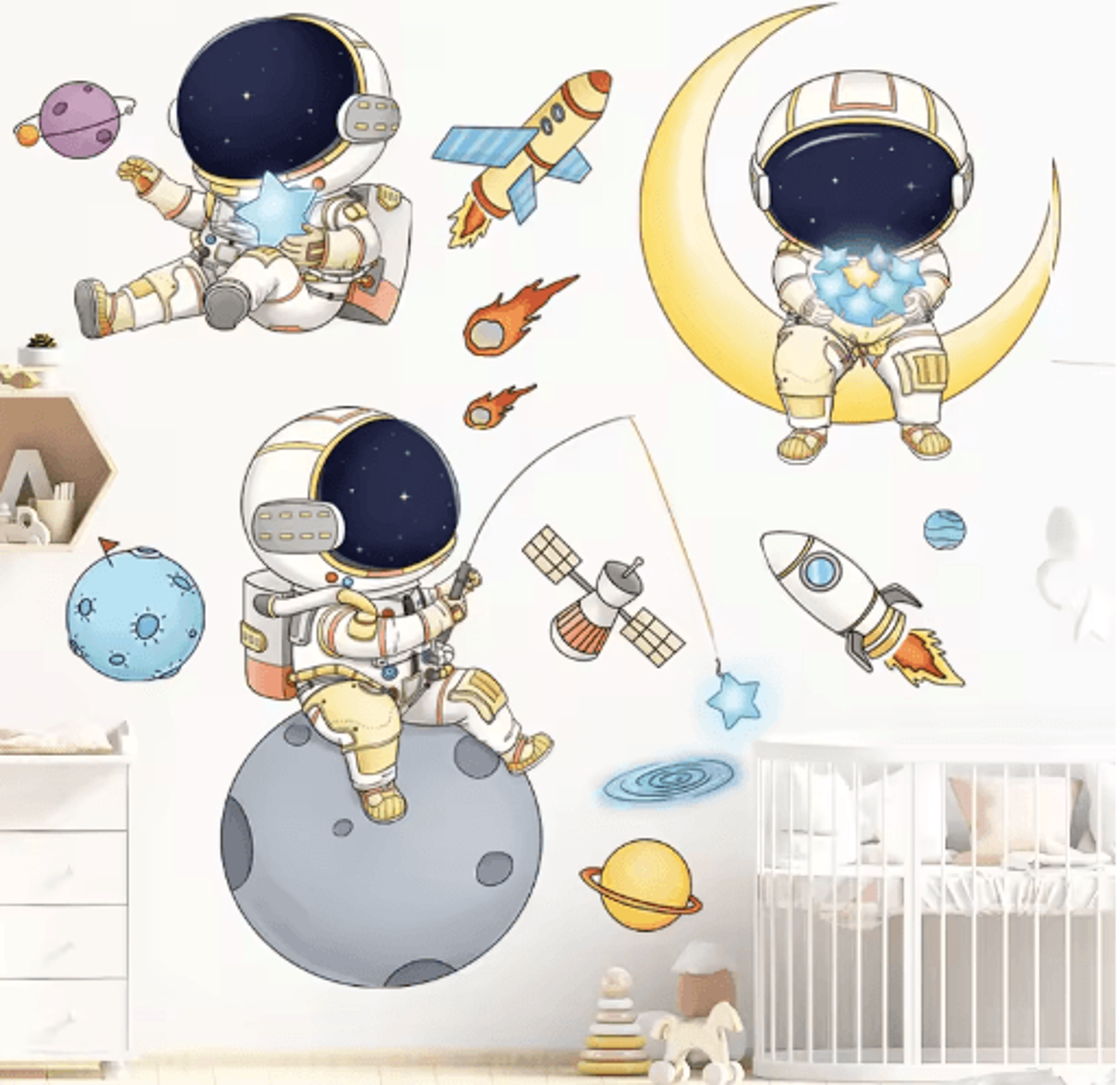 Astronaut Wall Stickers  Space Nursery Wall Decals For Kids Room Decor 8