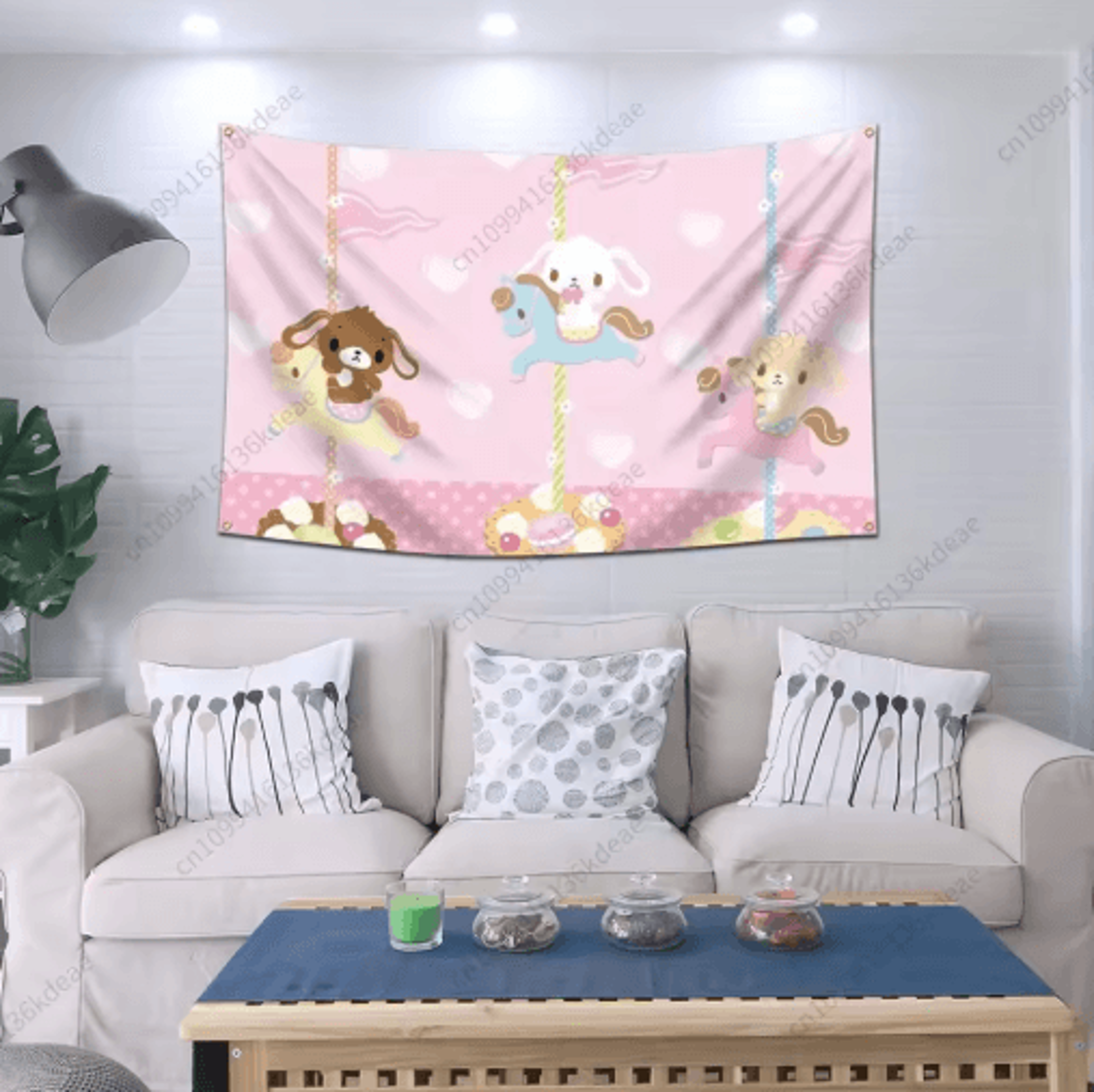Kawaii Sugarbunnies Cartoon Tapestry Cute Aesthetic Wall Hanging Decor 5