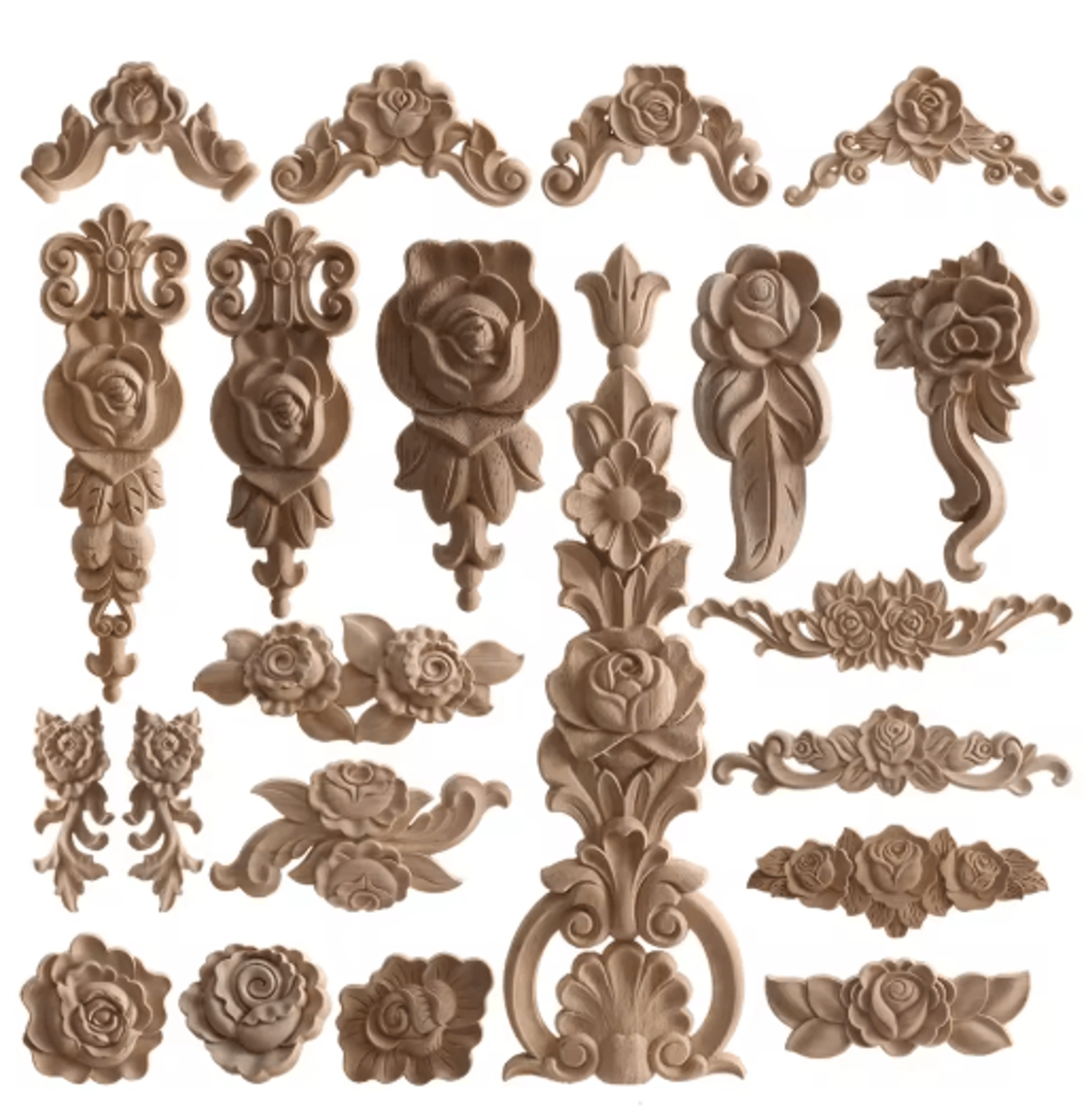 European Wooden Rose Applique Hand Carved Furniture  Cabinet Decor Accent 0
