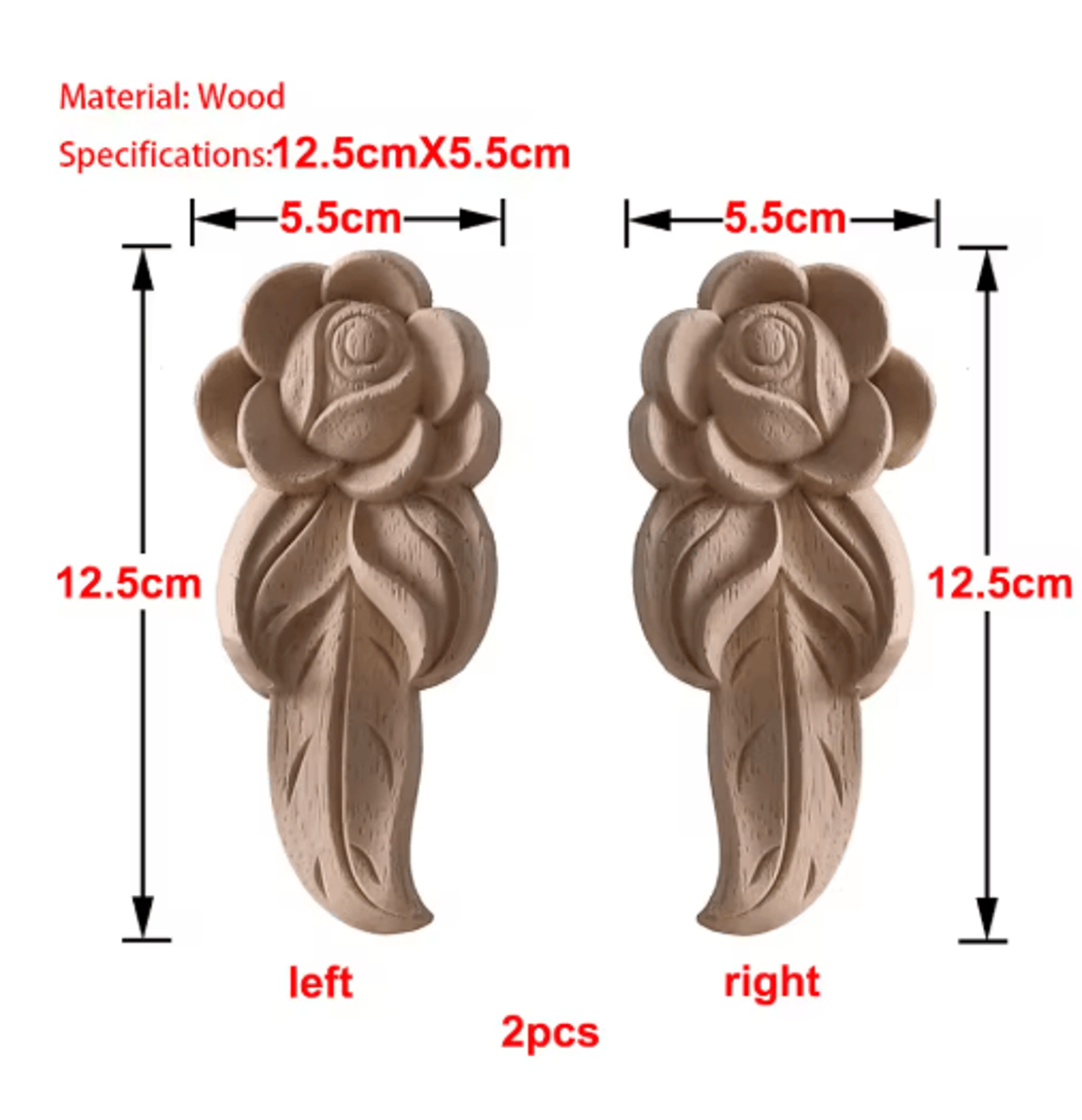 European Wooden Rose Applique Hand Carved Furniture  Cabinet Decor Accent 25