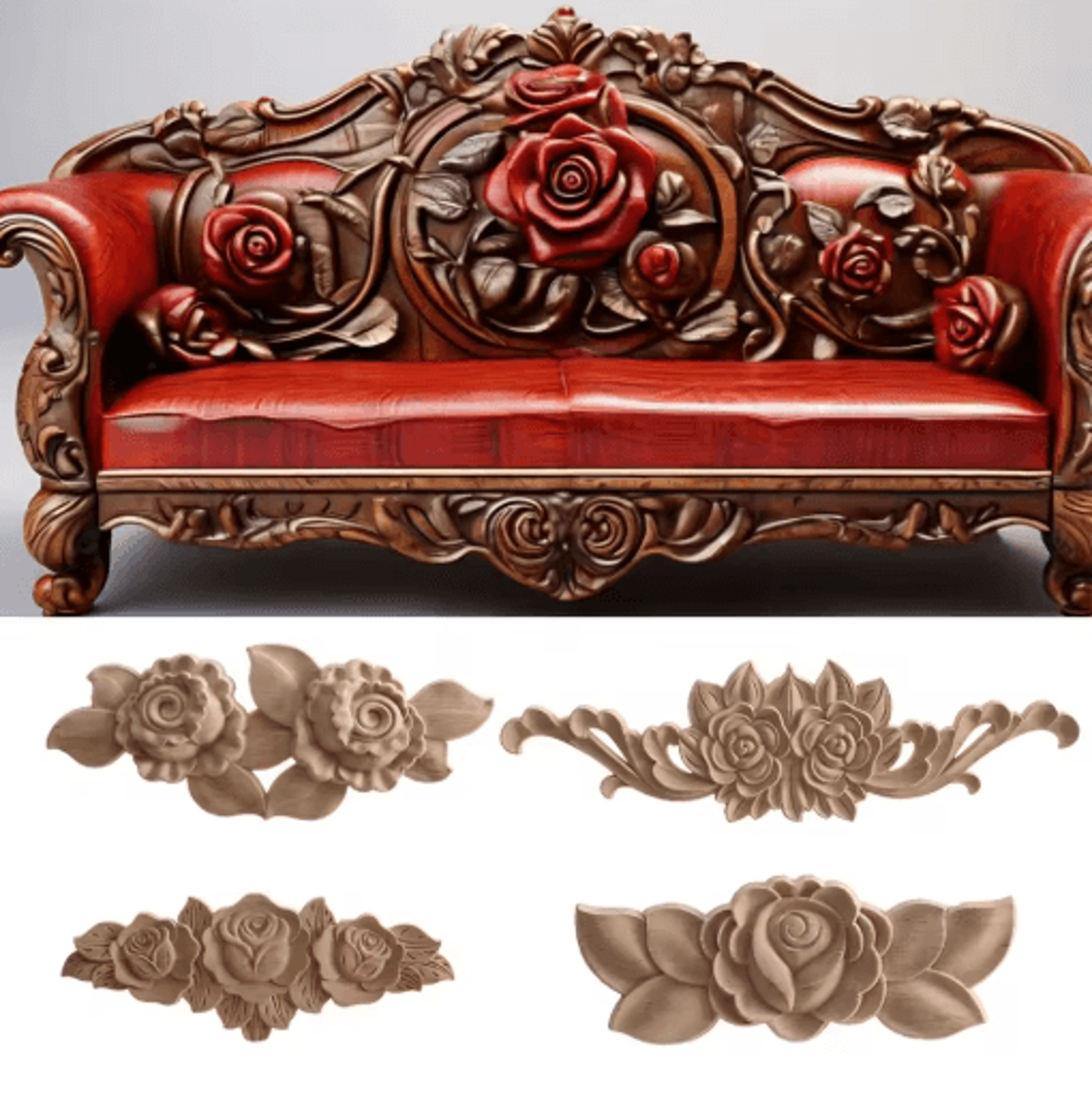 European Wooden Rose Applique Hand Carved Furniture  Cabinet Decor Accent 29