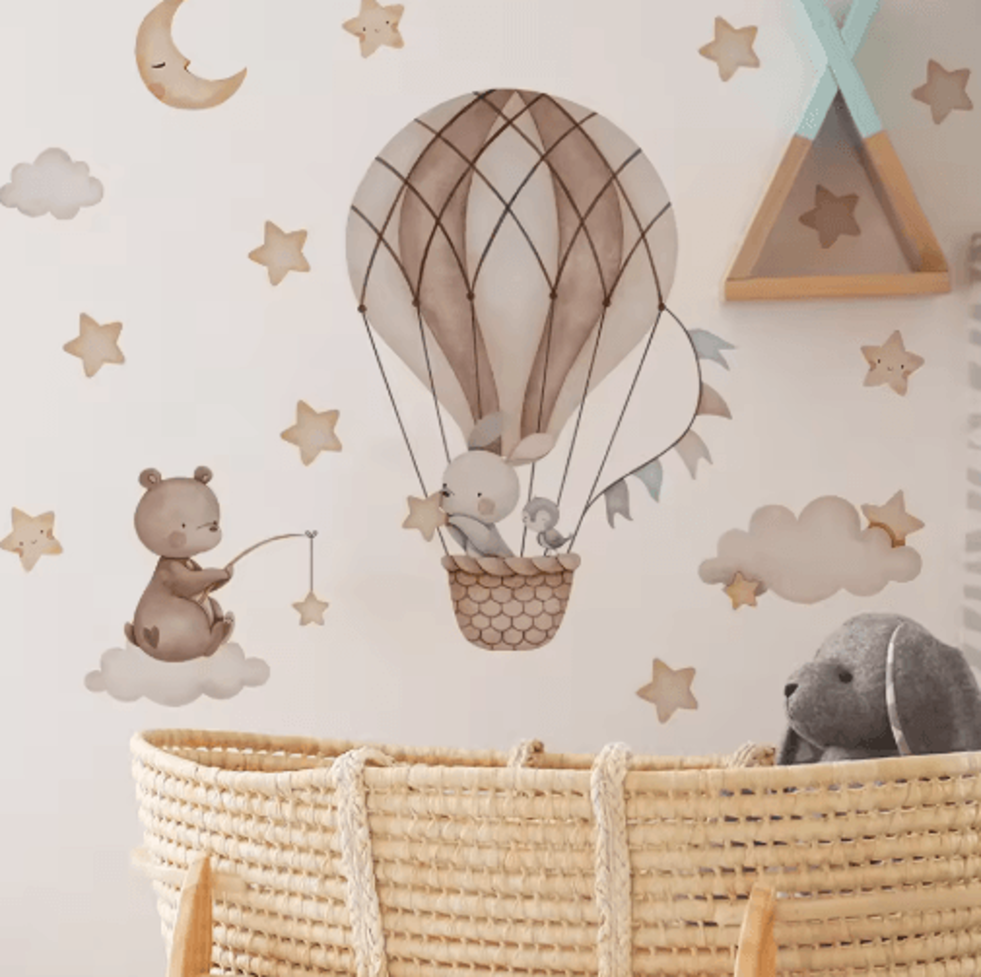 Cartoon Hot Air Balloon Animal Wall Stickers  Cute Nursery Decor For Kids Rooms 0