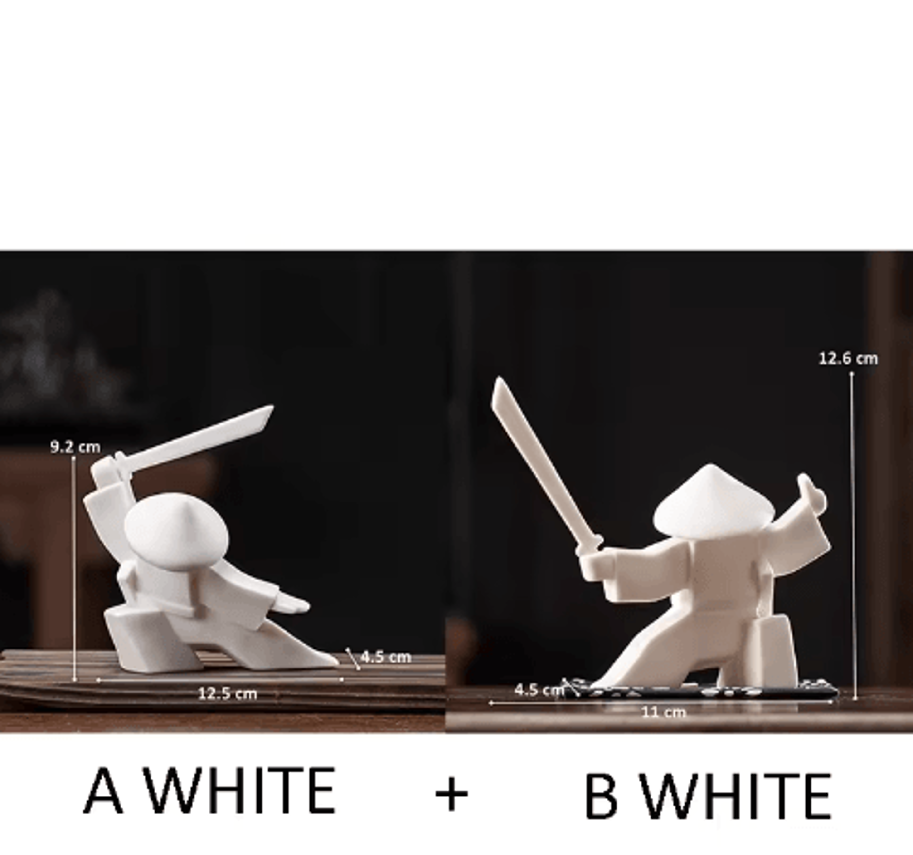 White Ceramic Samurai Figurine  Blanc De Chine Geometric Oriental Warrior Decor 10