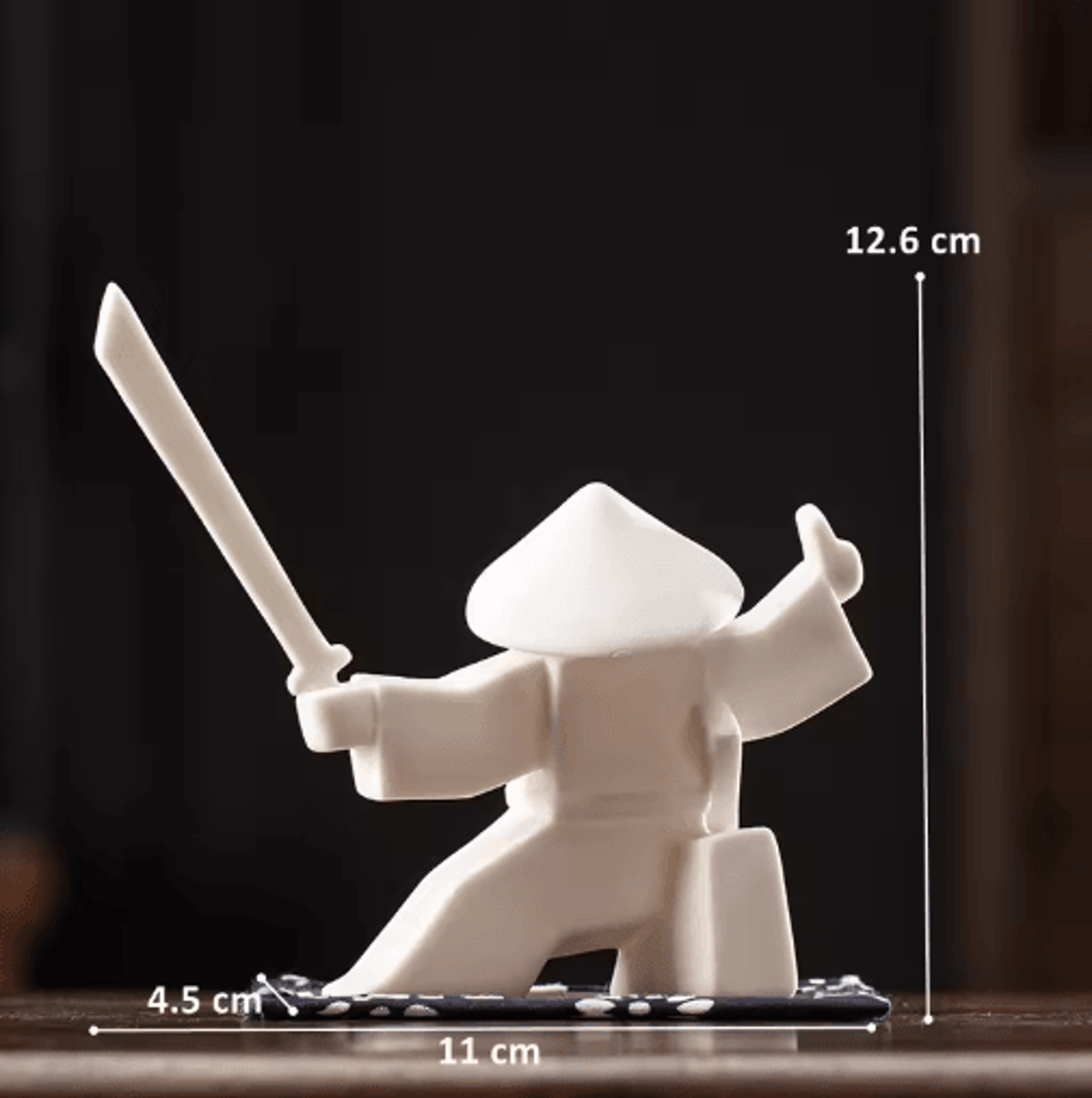 White Ceramic Samurai Figurine  Blanc De Chine Geometric Oriental Warrior Decor 19