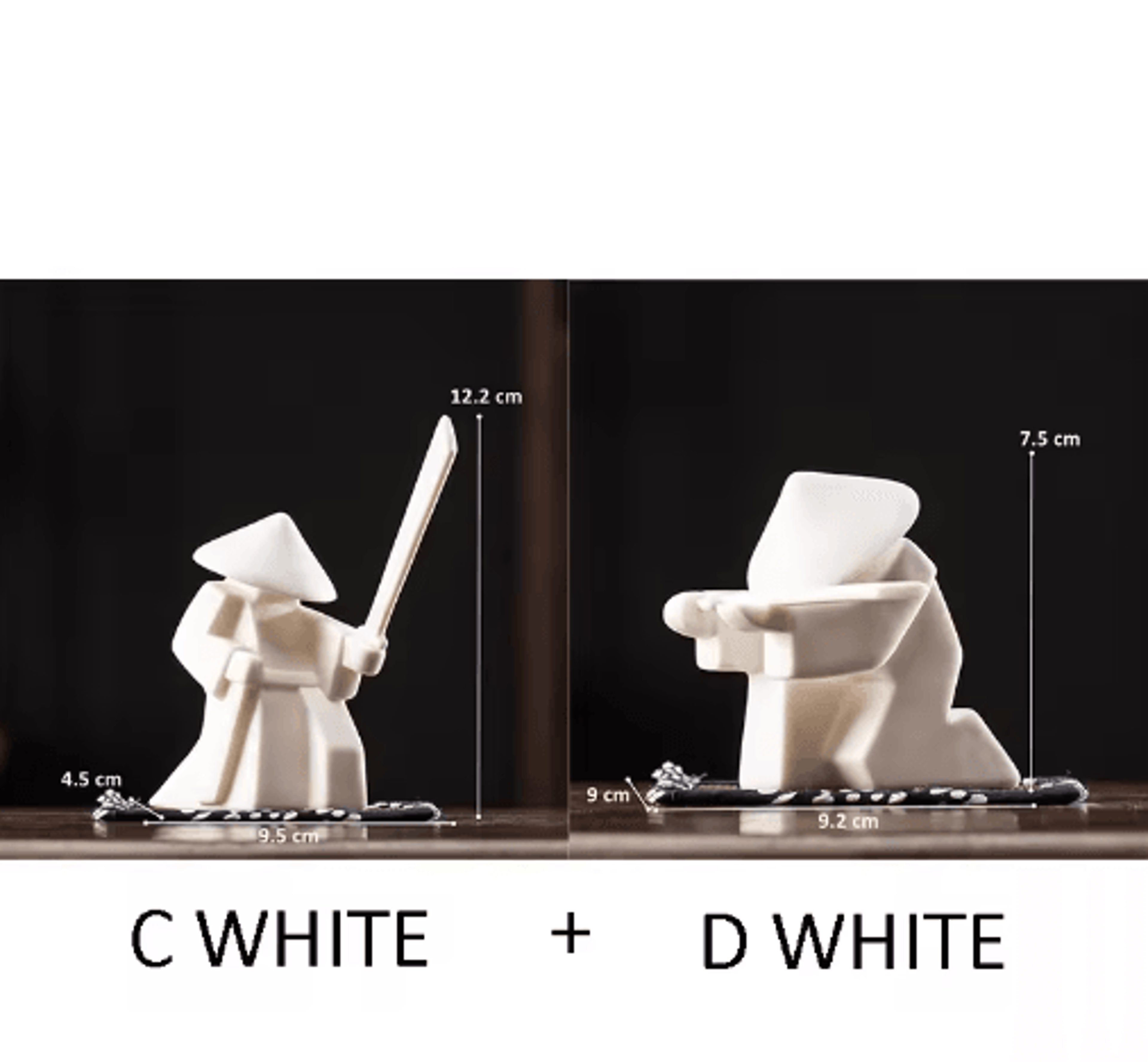 White Ceramic Samurai Figurine  Blanc De Chine Geometric Oriental Warrior Decor 8