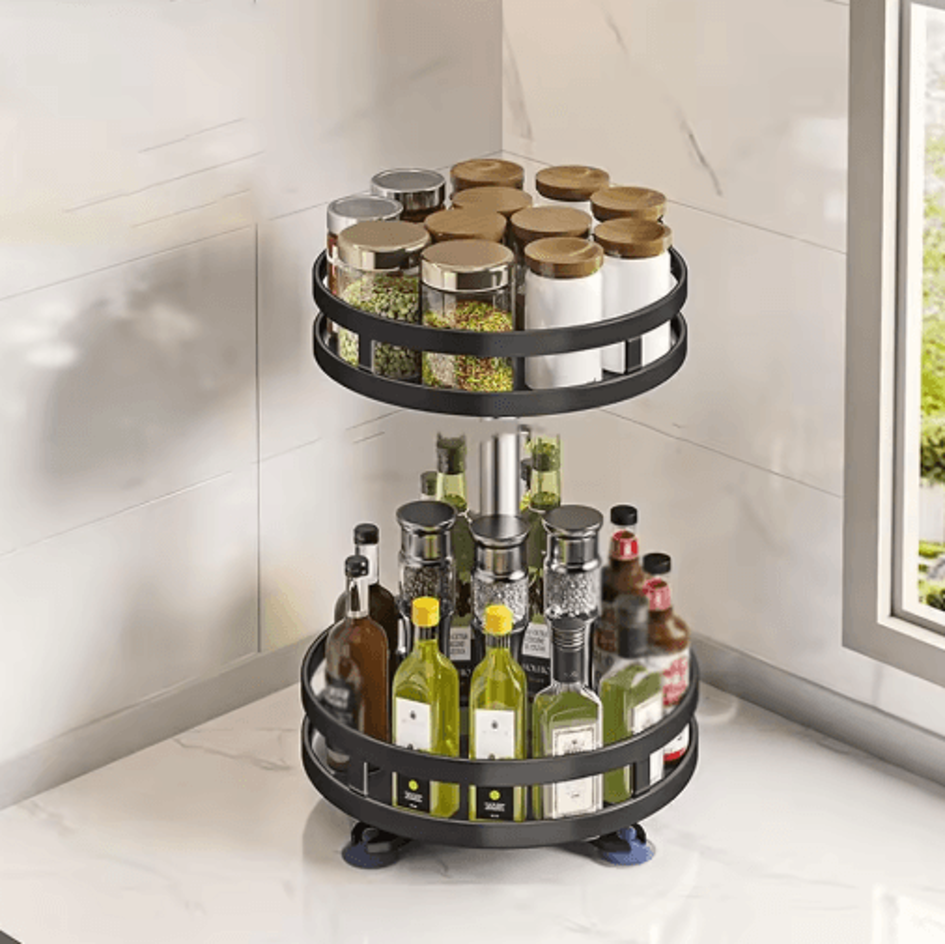 360 Rotating Spice Rack Organizer  Multifunction Kitchen Turntable Storage 3