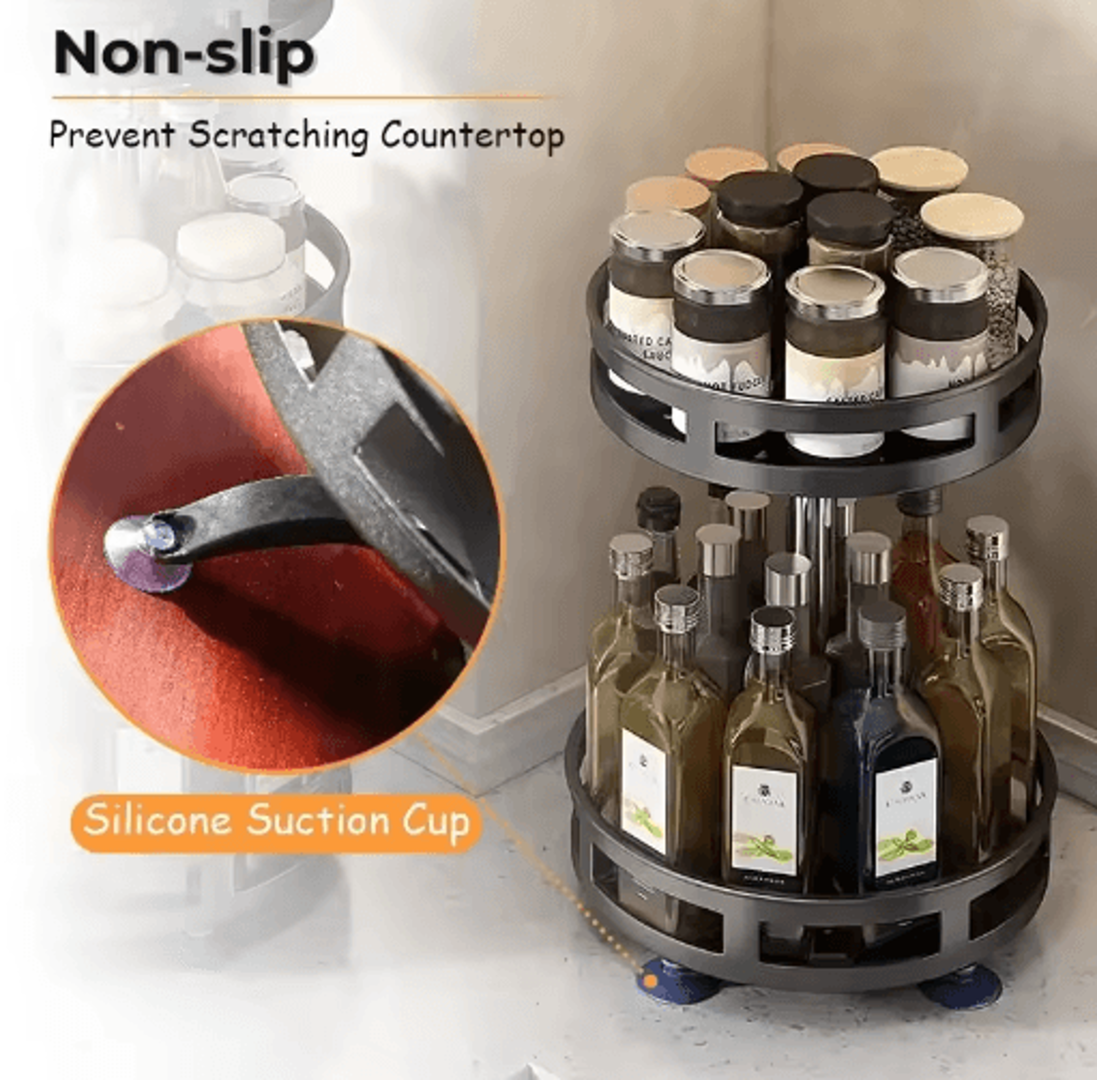 360 Rotating Spice Rack Organizer  Multifunction Kitchen Turntable Storage 5