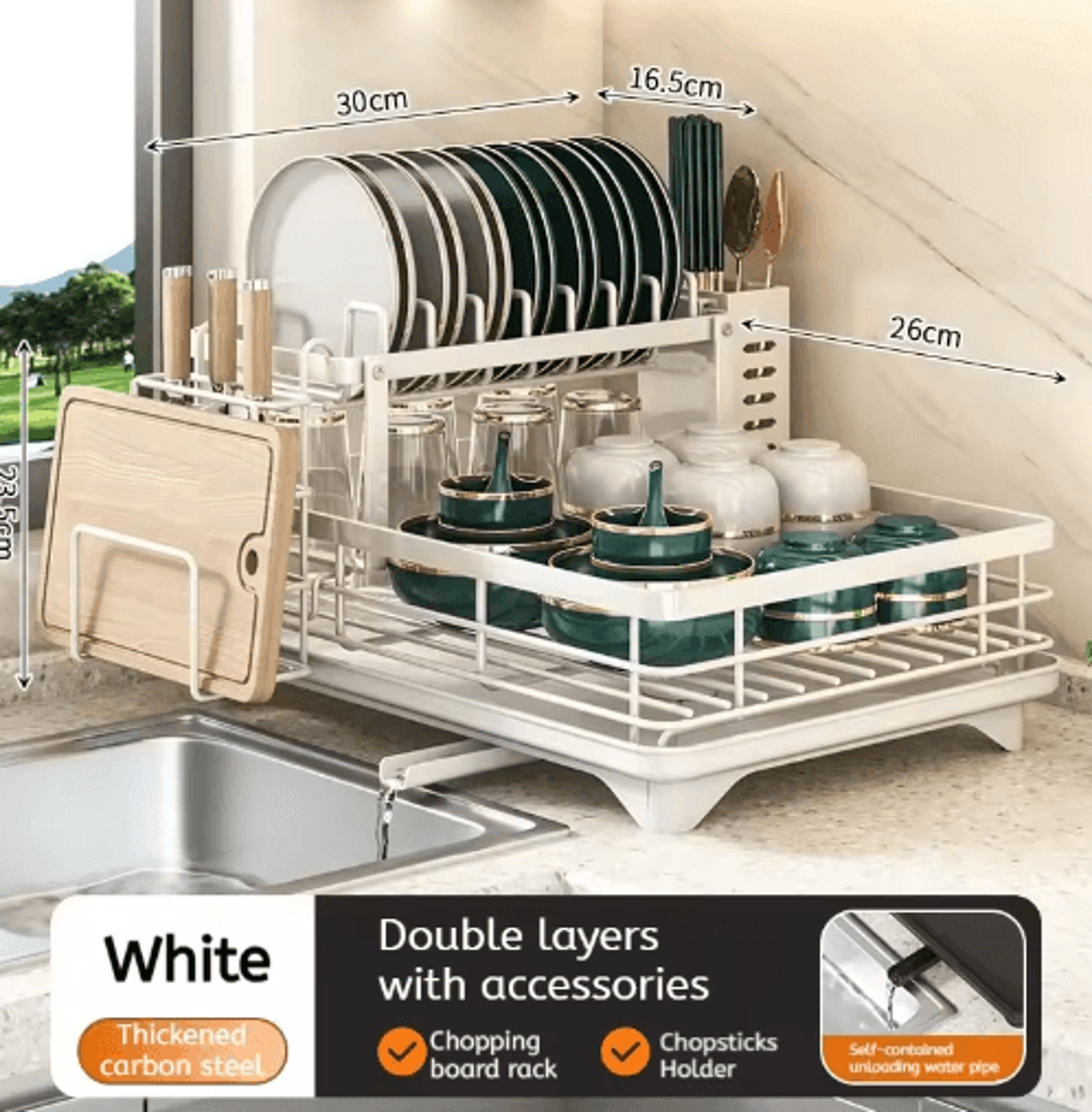 Adjustable Stainless Steel Over Sink Dish Drying Rack With Drainboard 1